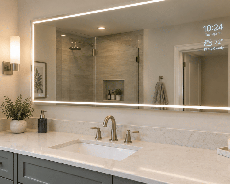 Smart mirror with clock and weather