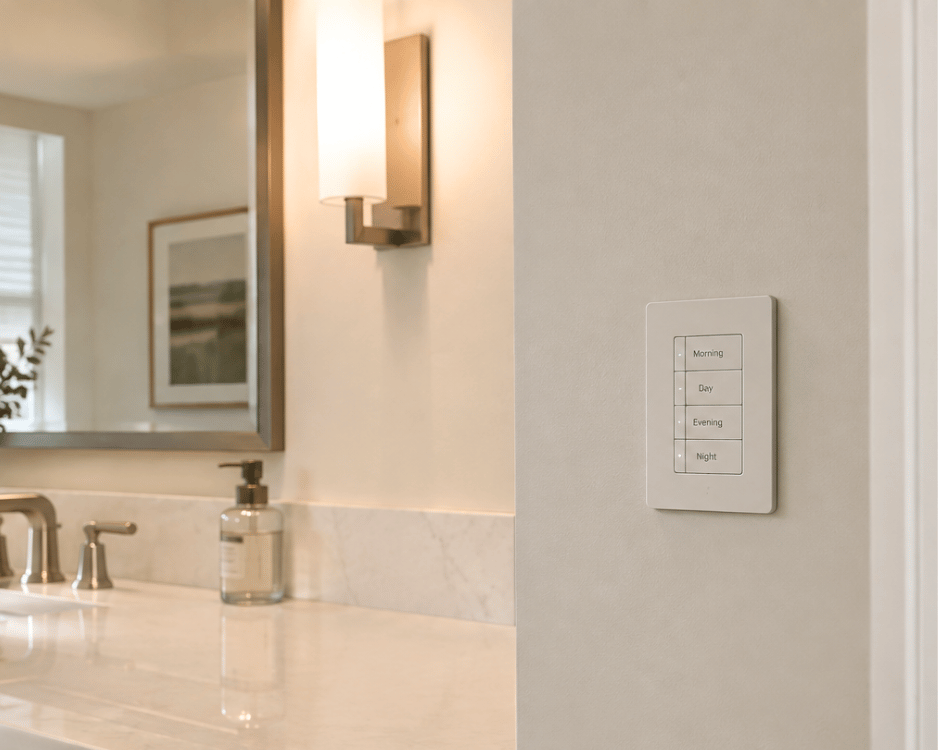 Voice controlled bathroom lighting