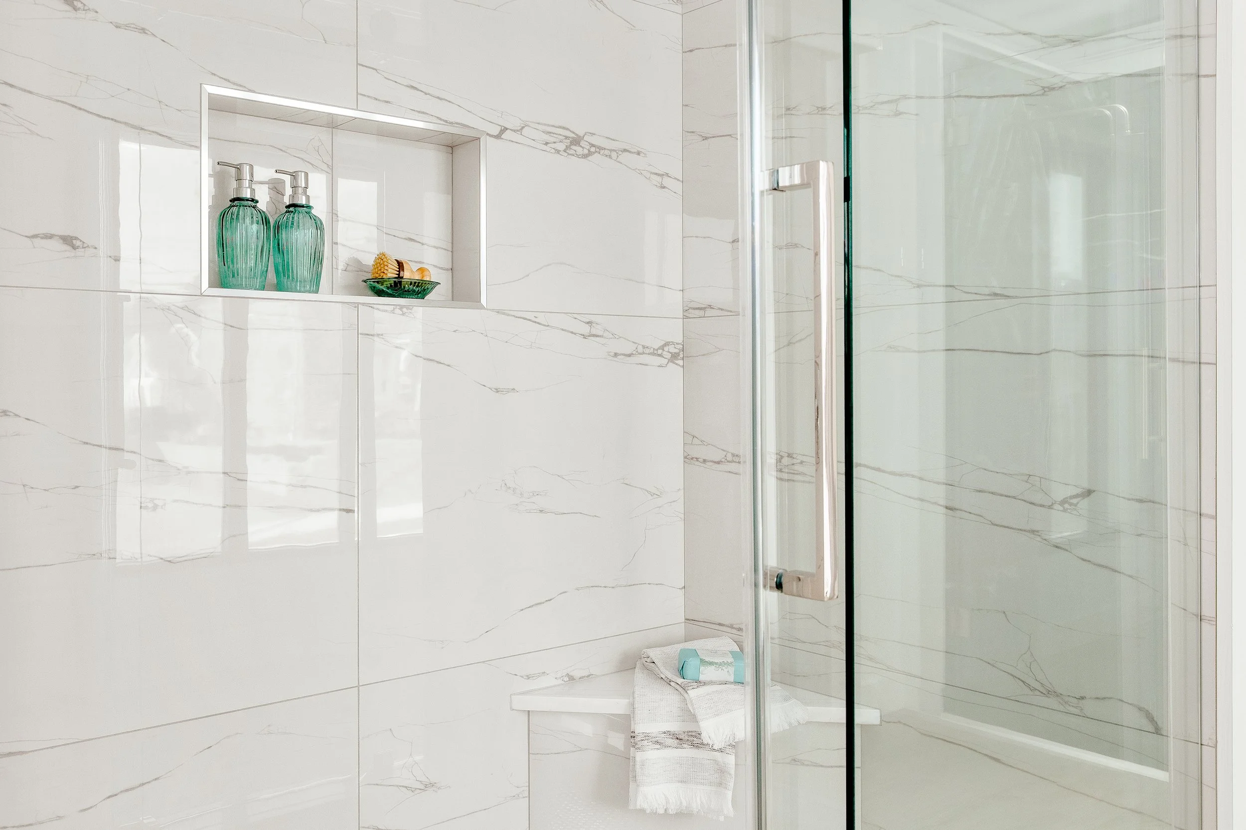 Tile Shower Niches - neutral large format tile