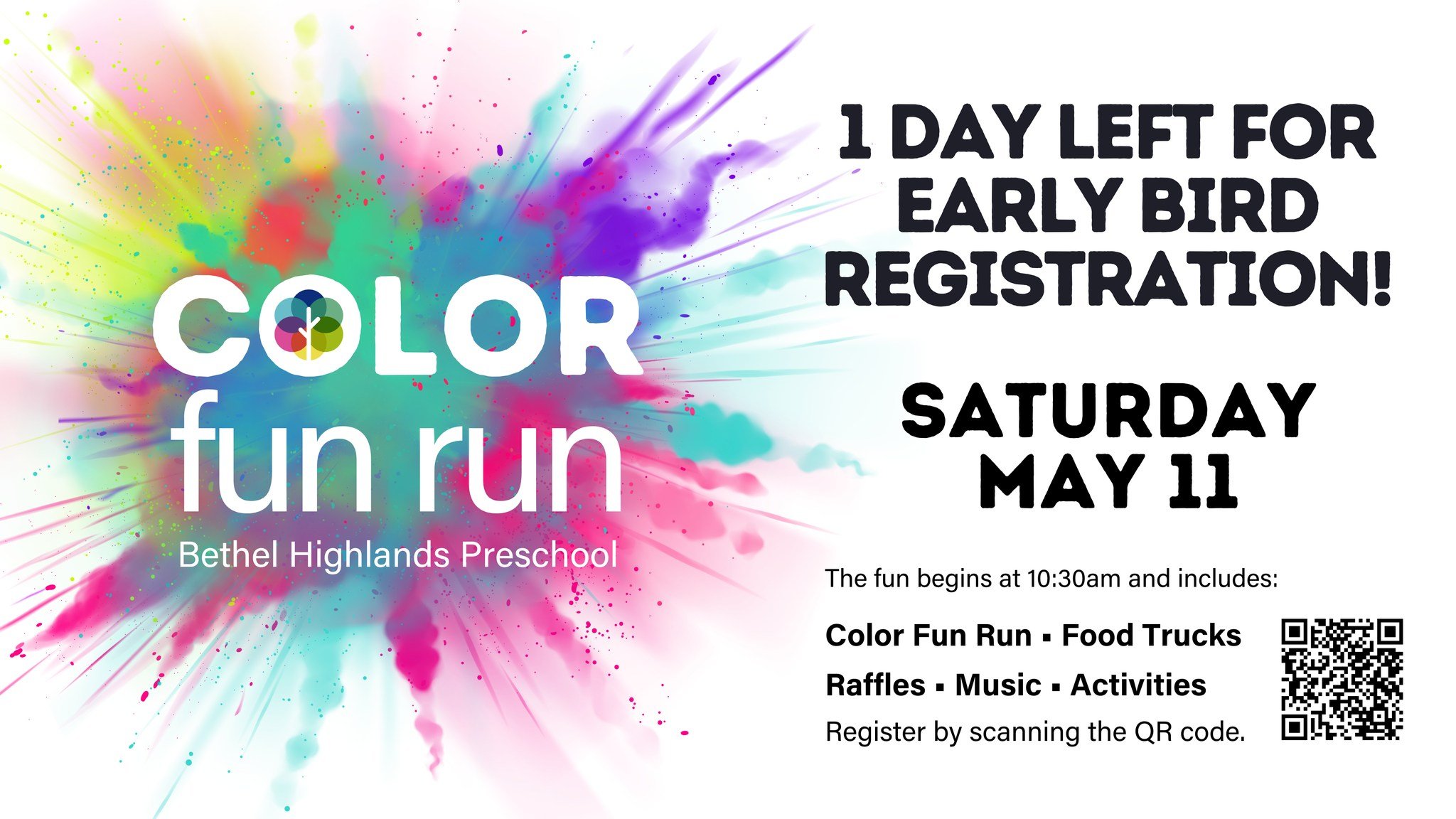 Only 1 more day for early bird tickets. 

Register at  https://www.bhphudson.org/color-fun-run-registration