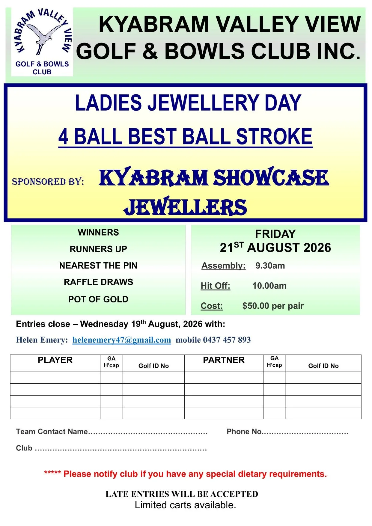Ladies Jewellery Day - 4BBB Stroke - Friday 21 August 2026