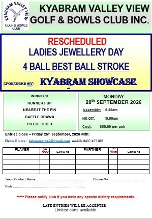 Ladies Jewellery Day - 4BBB Stroke - Monday 28th September 2026