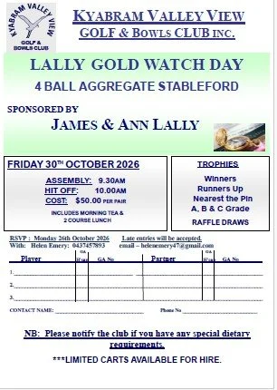 Lally Gold Watch Day - Friday 30 October