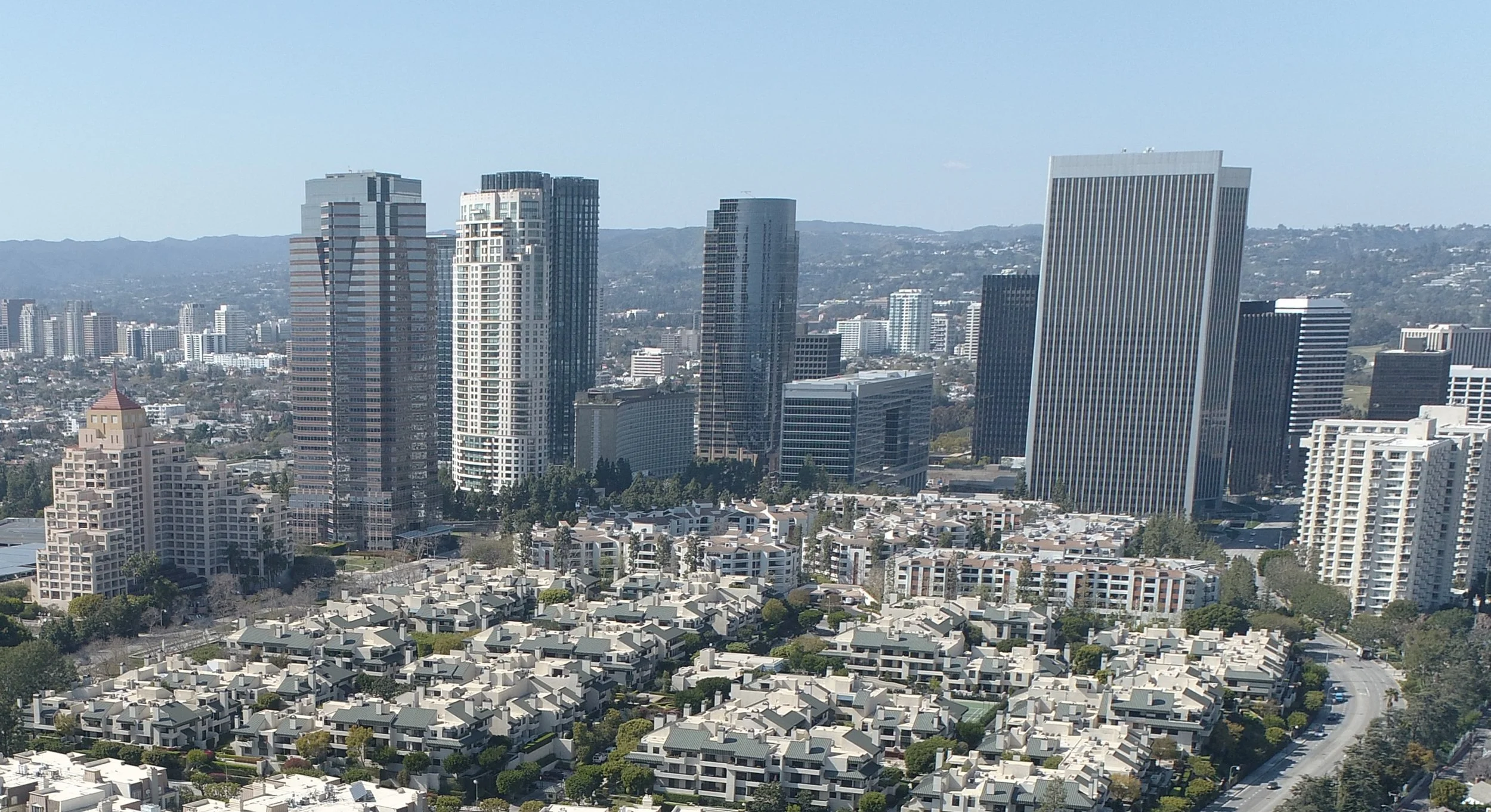 Aerial view of Century City condominiums and skyline Los Angeles