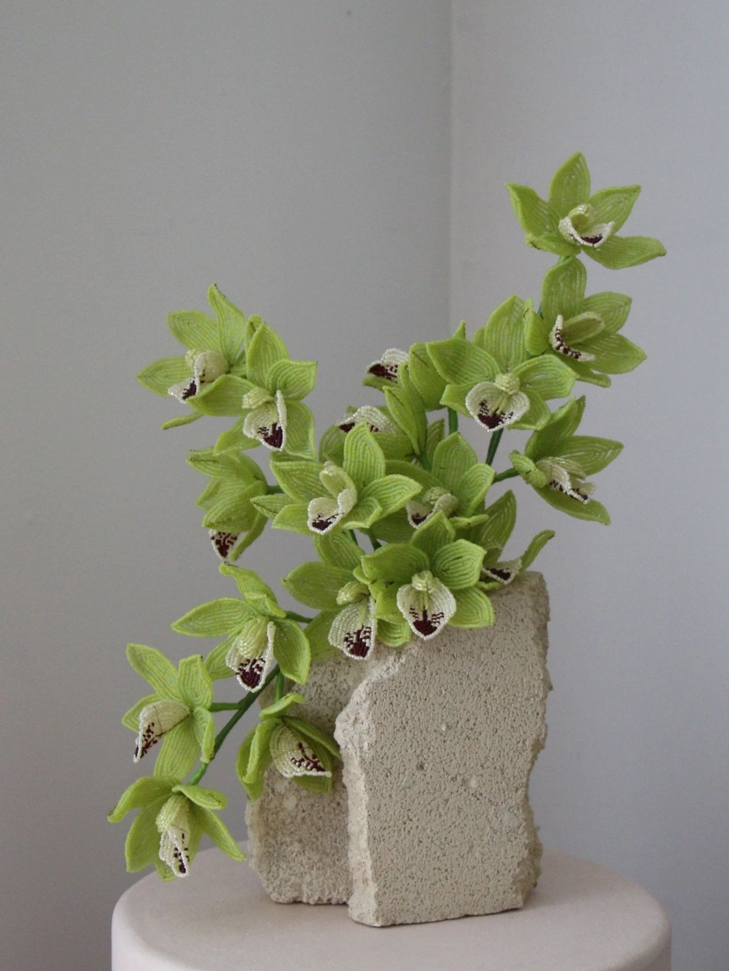 Hand beaded cymbidium orchid sculpture by Hark Handmade