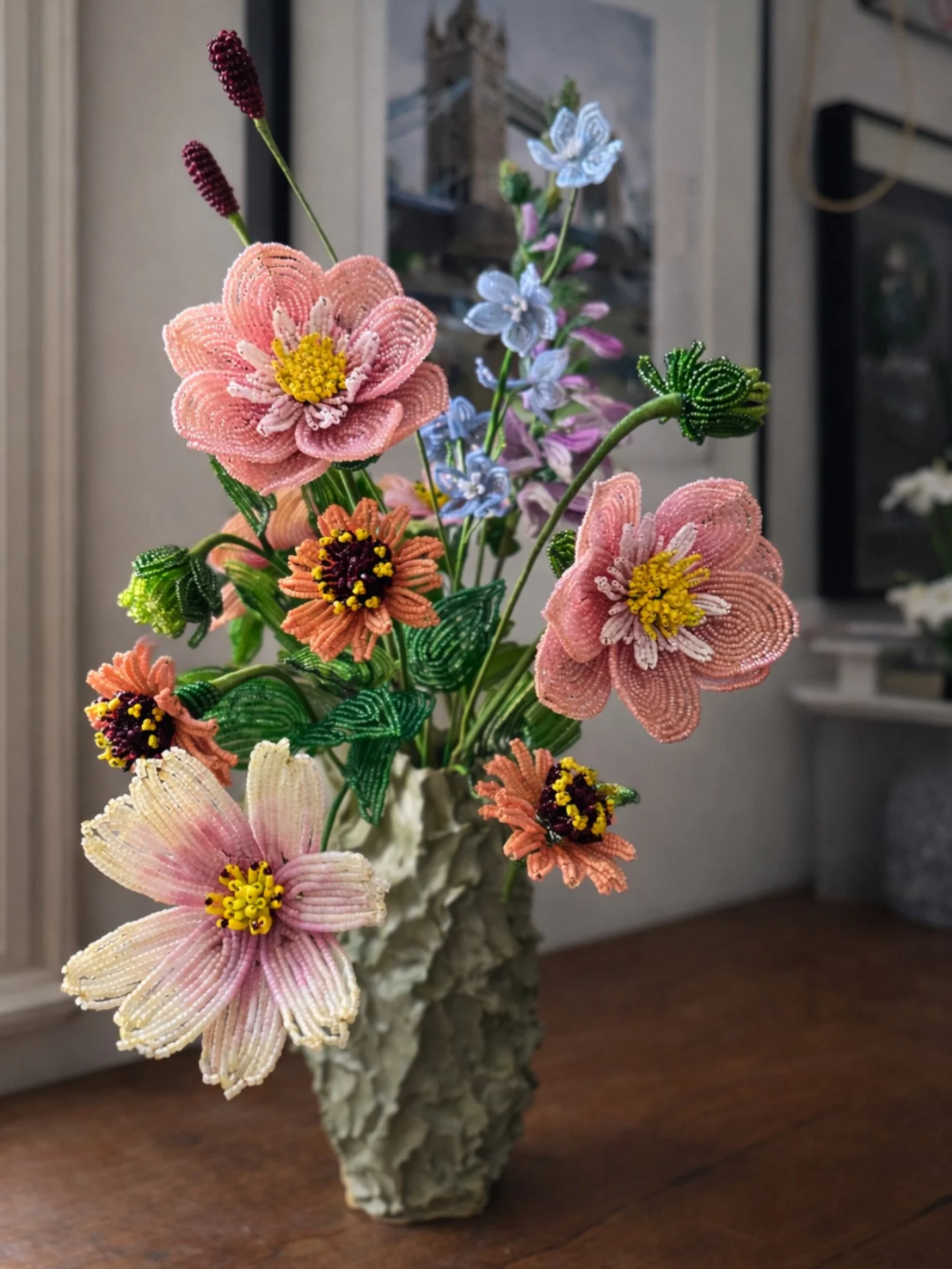 Glass, wire, paper and thread. 
Made slowly. Meant to be kept.

#beadedflowers