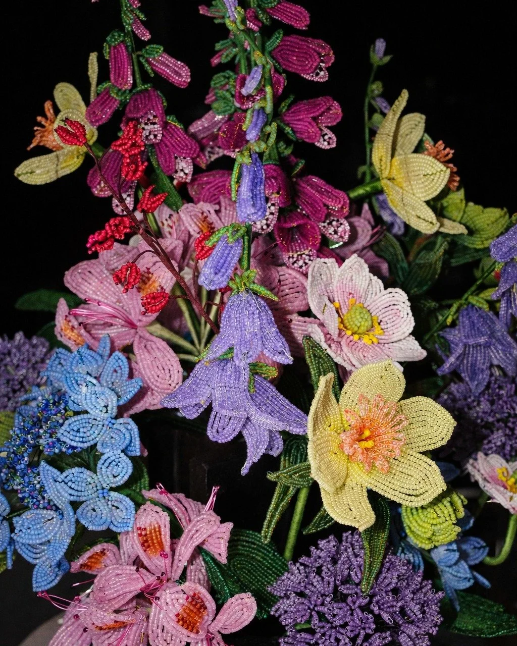 Hand beaded campanula, daffodil, foxglove, hydrangea, rhododendron, anemone and alliums. 

Your next opportunity to collect some of my work, should you so choose, is at @makersmarketevent on 28 + 29 March at @goodform_design. I'll be presenting a sel