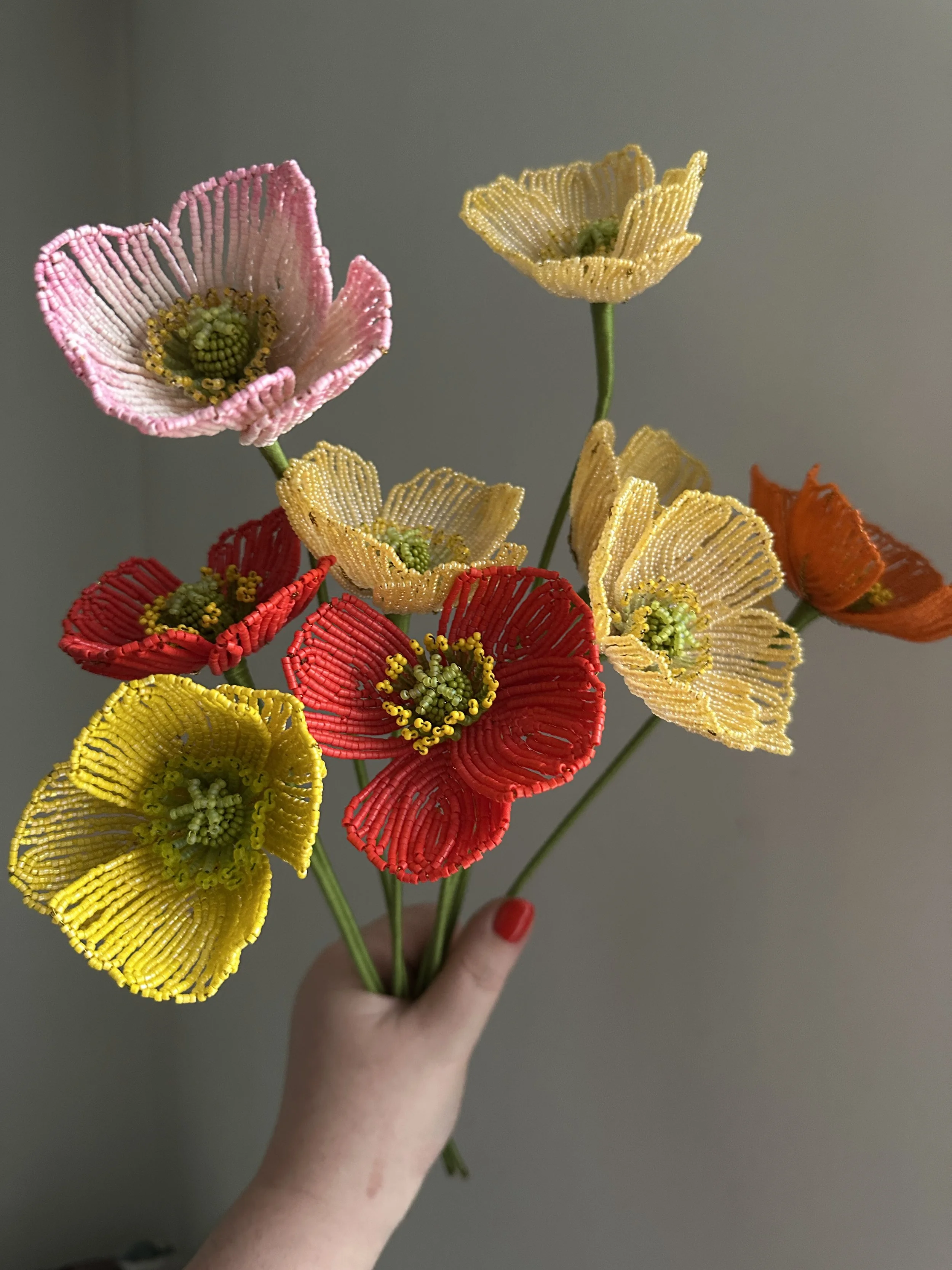 Beaded Poppy Sculptures by New Zealand artist Hark Handmade