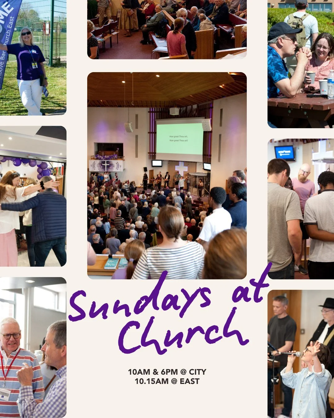 Sundays at Above Bar

10am &amp; 6pm at City
10.15am at East

We'd love to see you there