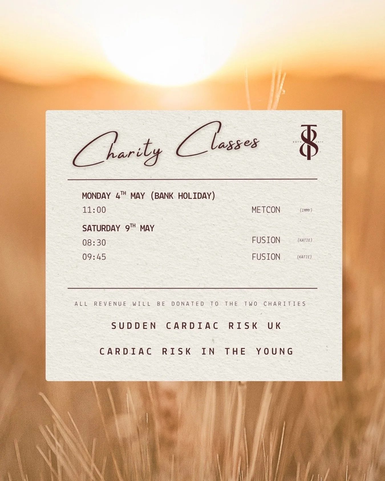 We&rsquo;re hosting 3 special charity classes &amp; we&rsquo;d love you to join us &hearts;️🌟

My sister and I are running the Bristol 10K on May 10th in memory of our dad, who we sadly lost to a sudden cardiac arrest 5 years ago. Charities like the