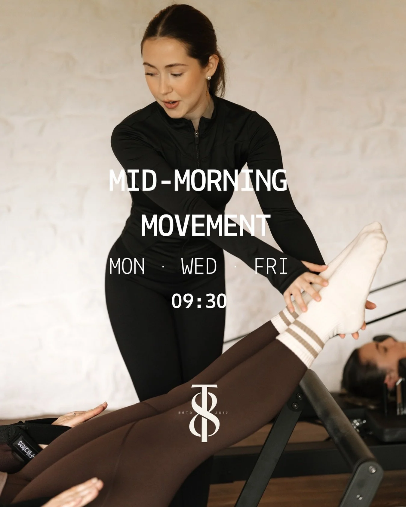 Our 09:30 classes - across the mat and reformer studios - Perfect post school run, around shift work, or for a more flexible pace to your day.

Monday &mdash; Reformer Align
Wednesday &mdash; Mat Pilates - Align
Friday &mdash; Reformer Align

Please 