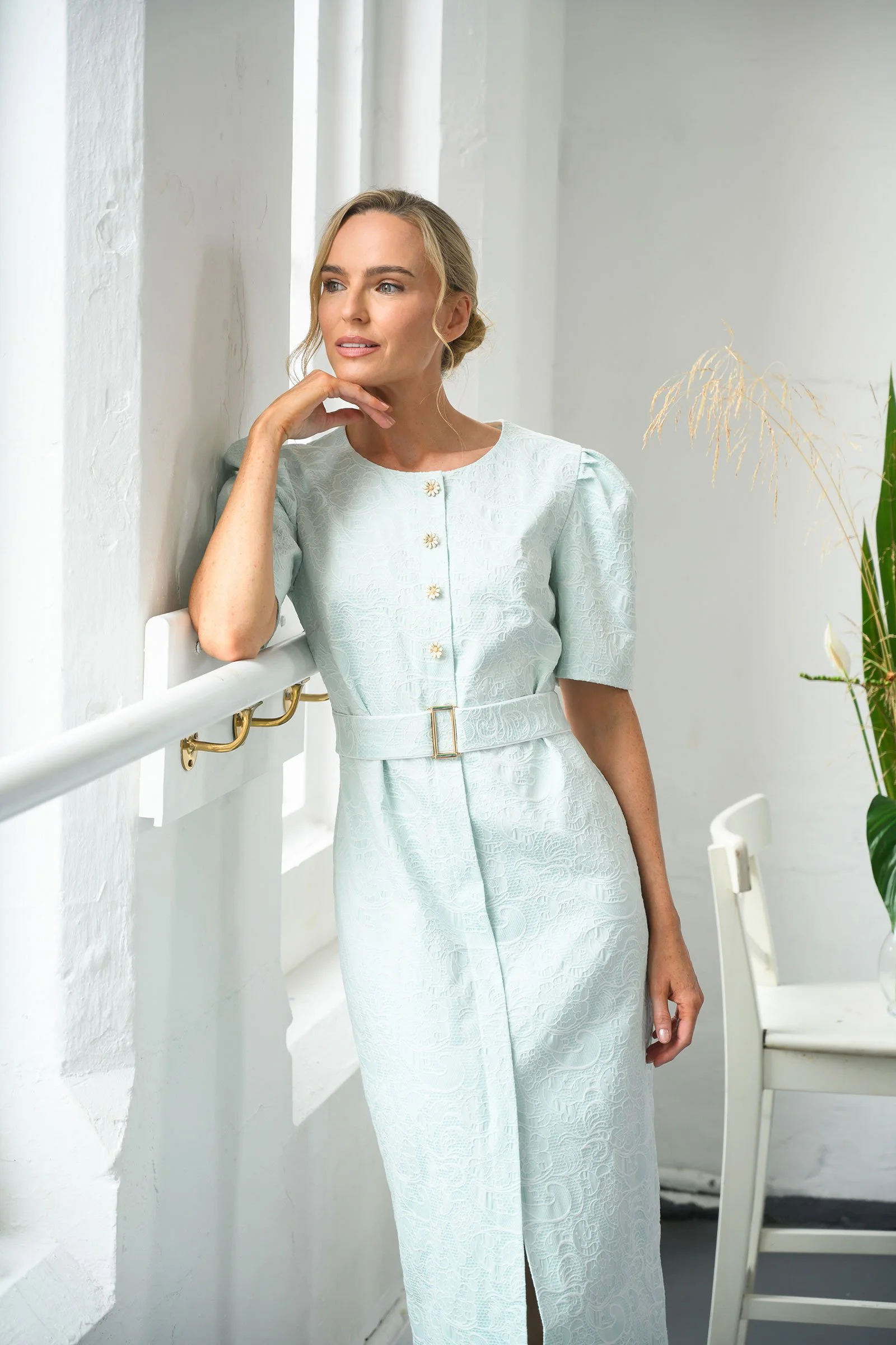Carrie Dress in mint jaquard