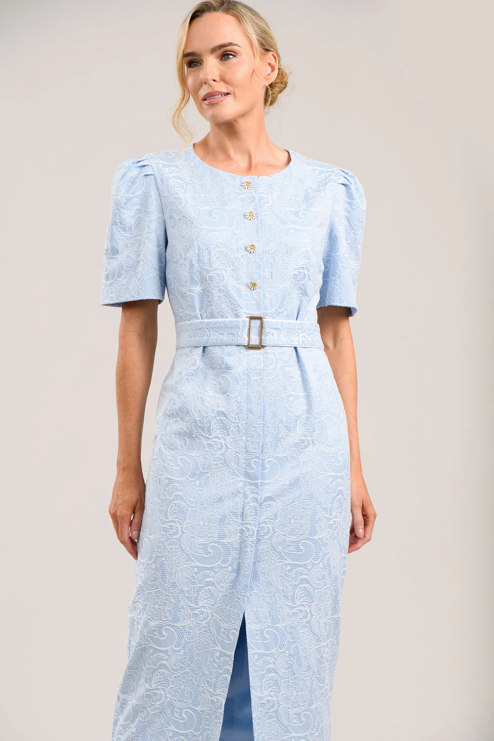 Carrie Dress in blue jaquard