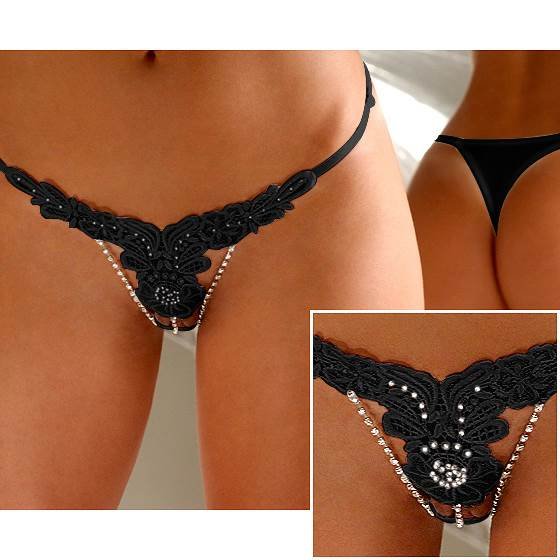 Black G string with beads