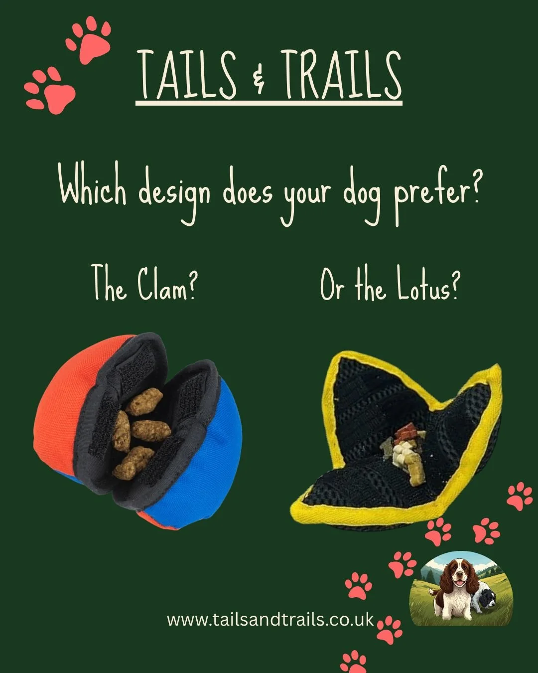 Which design does your dog prefer? The clam or the lotus?

These are great toys to use in a variety of ways, helping to engage your dog's brain and their nose!

#dogwalker #dogs  #doglover #happydogs  #professionaldogwalker #dogtreat #DogEnrichment #