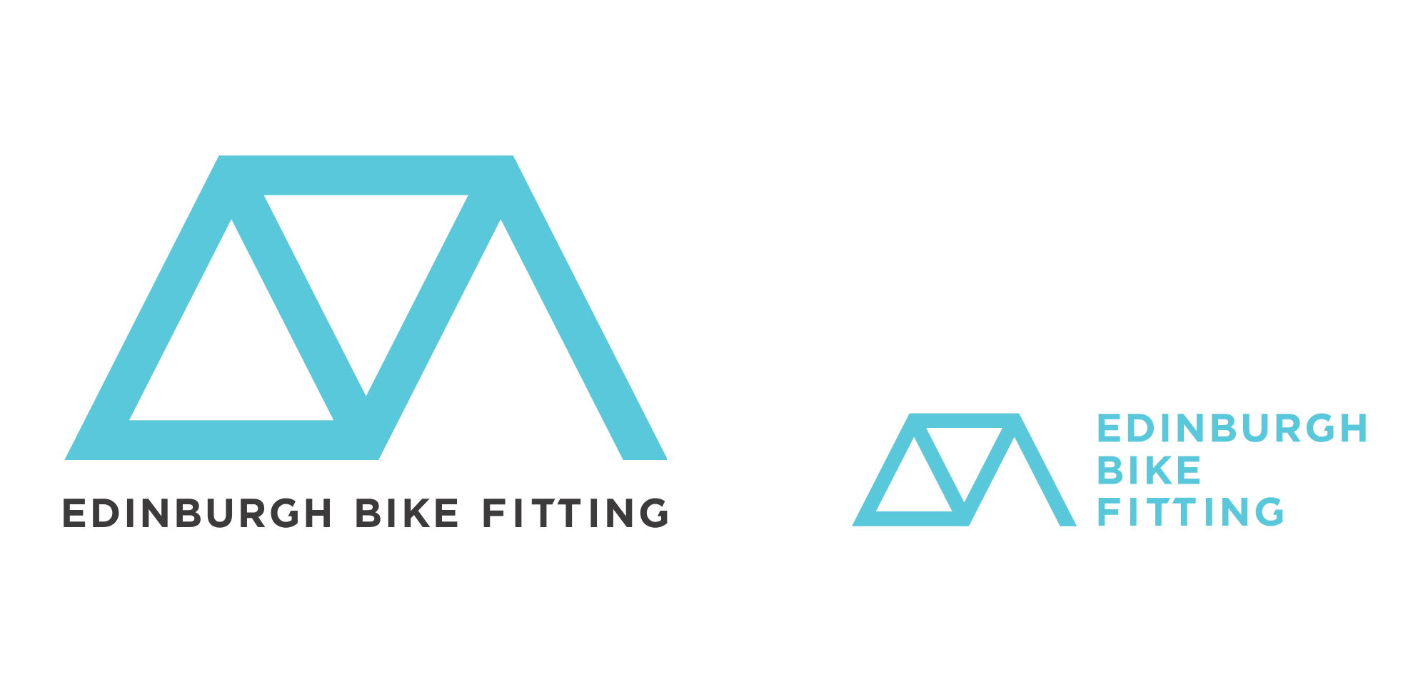 Logo for Edinburgh Bike Fitting featuring a stylized geometric bicycle icon in light blue and black text.