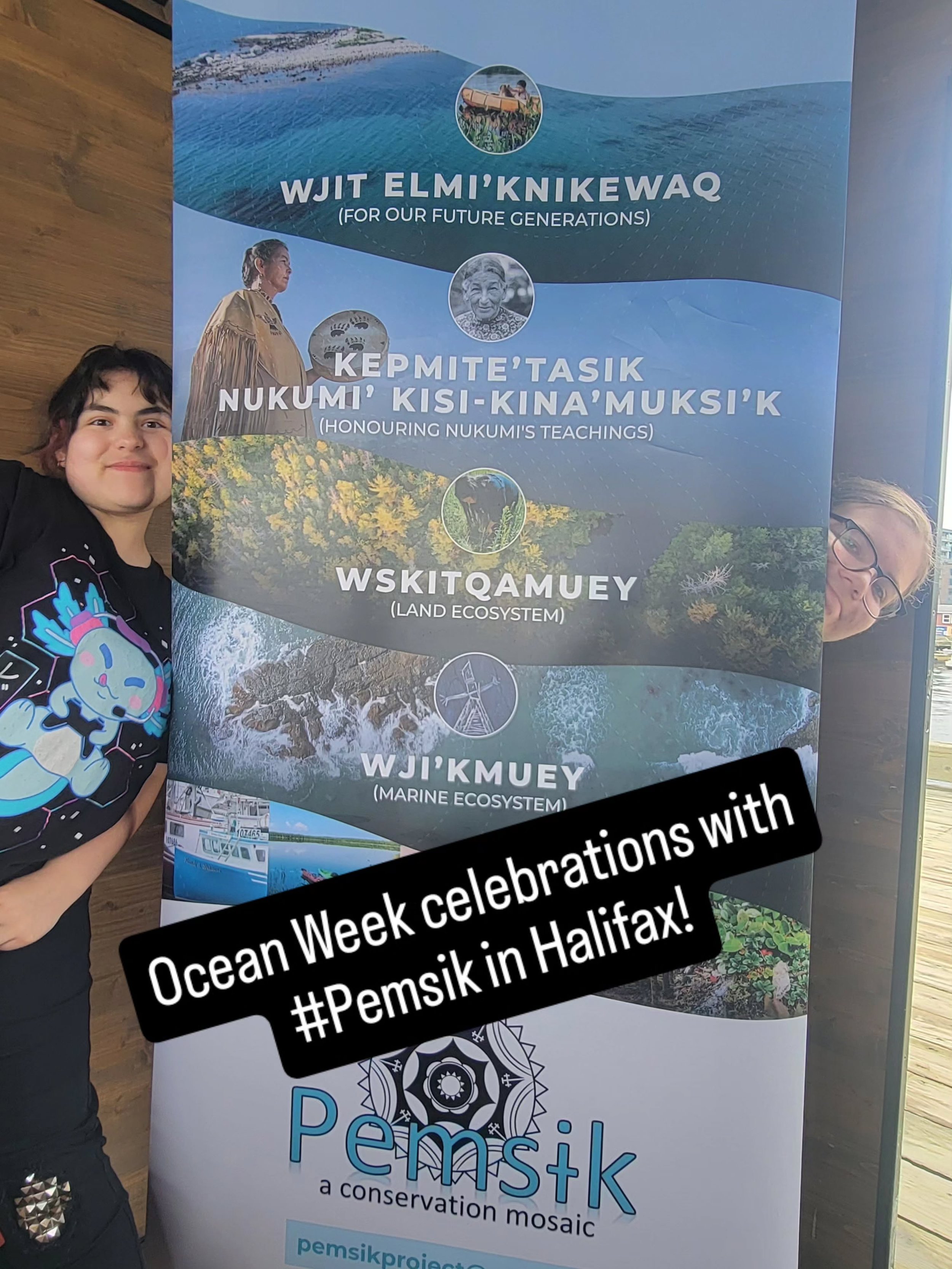 The #Pemsik Mawa'tasikl Anko'tmu'kl/conservation mosaic is here celebrating #oceanweek in #Halifax today! Stop by the waterfront and find us in one of the wood huts not far from the mainstage.

Nakuset aqq Tepkunaset is here to share the story of Nuk