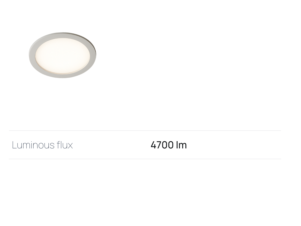 Luminaire datasheet showing plain luminous flux value.