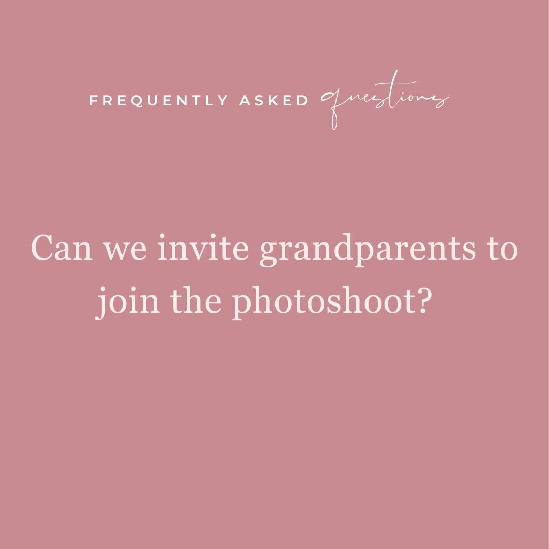 Can grandparents or extended family join the photoshoot? 

Yes, of course. My session fee covers up to 6 people. Additional people can be added for a fee. If you are looking for an extended family session let me know and we can discuss details and pu