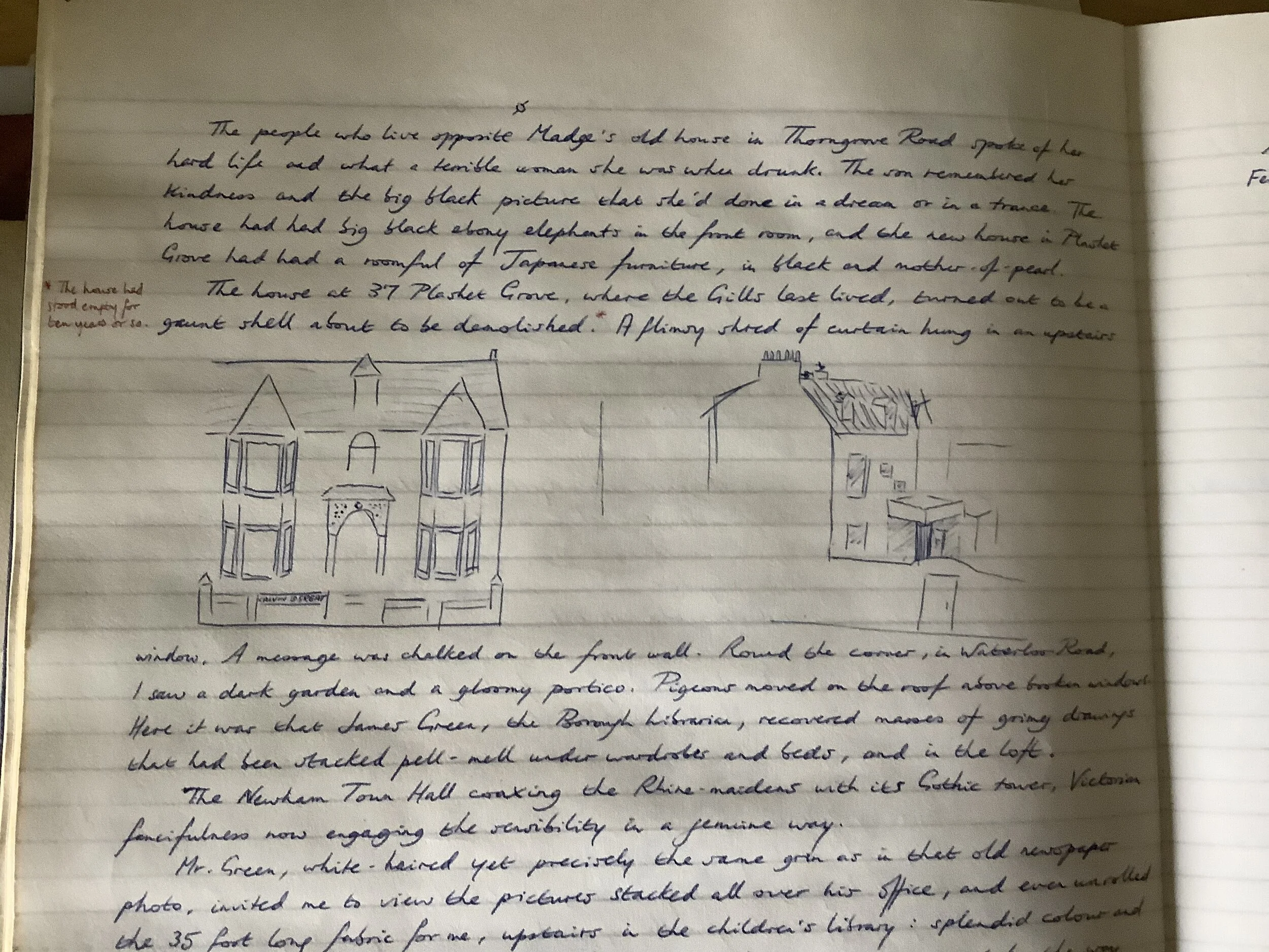  Notebook page where Roger mentions Madge Gill 