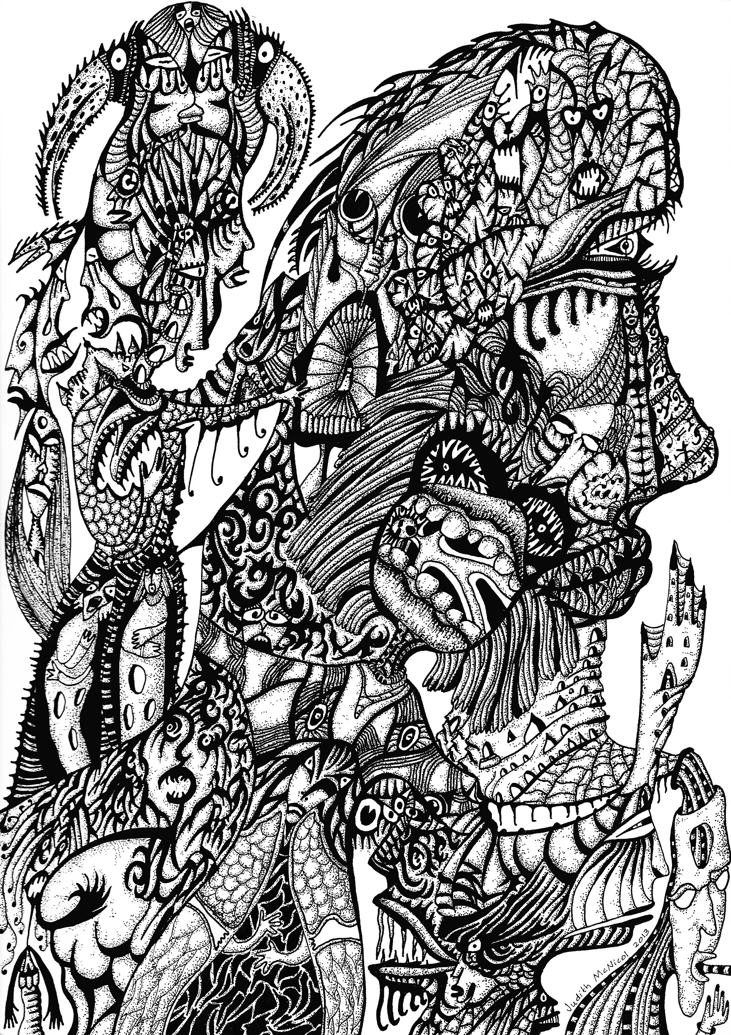  JudIth McNicol Holding On, 2013, Black ink on bristol board 21x30cm 