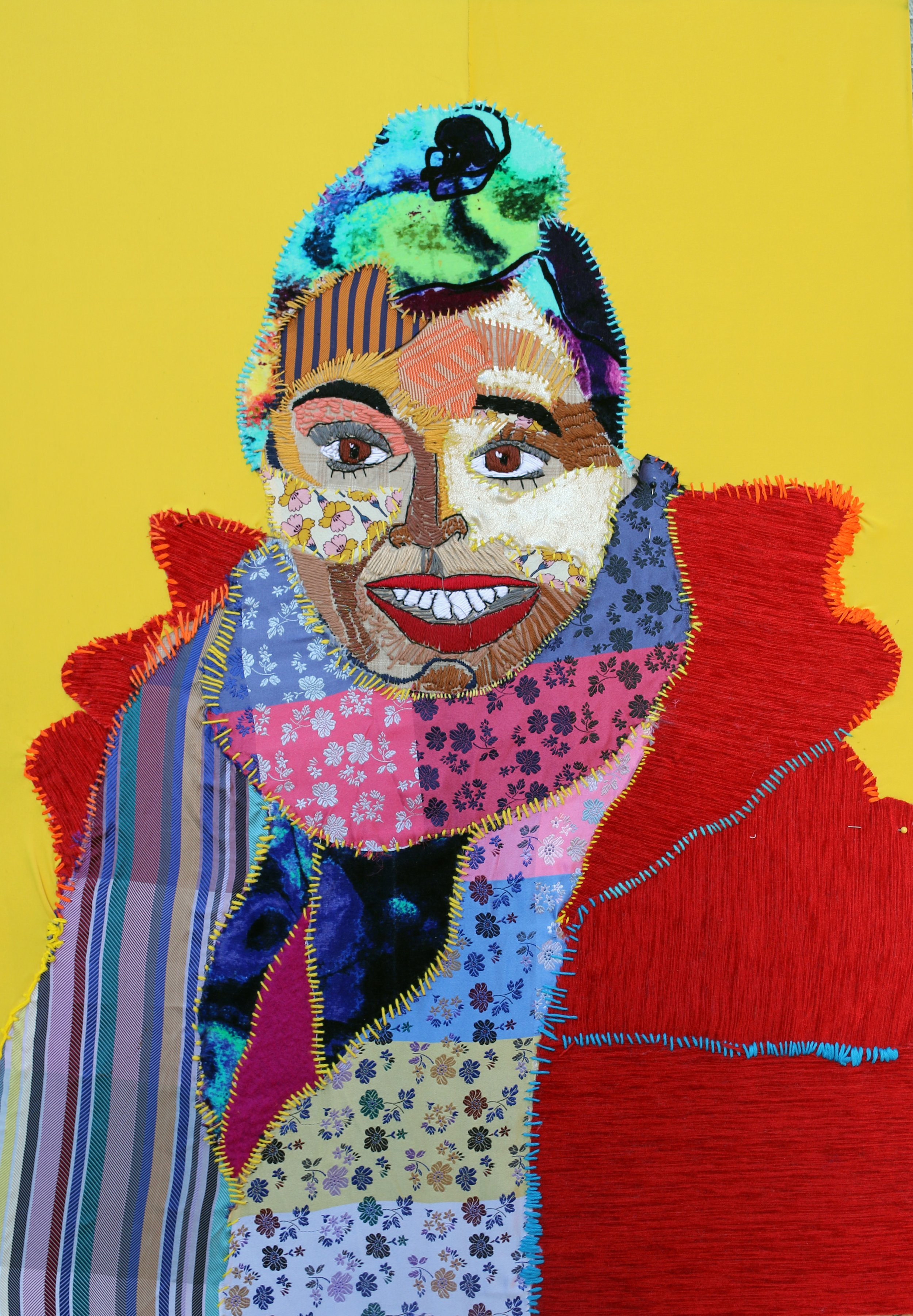  Yoki Mekuria,  Yoki , 2021, Fabric and embroidery on canvas, 60 x 85 cm 