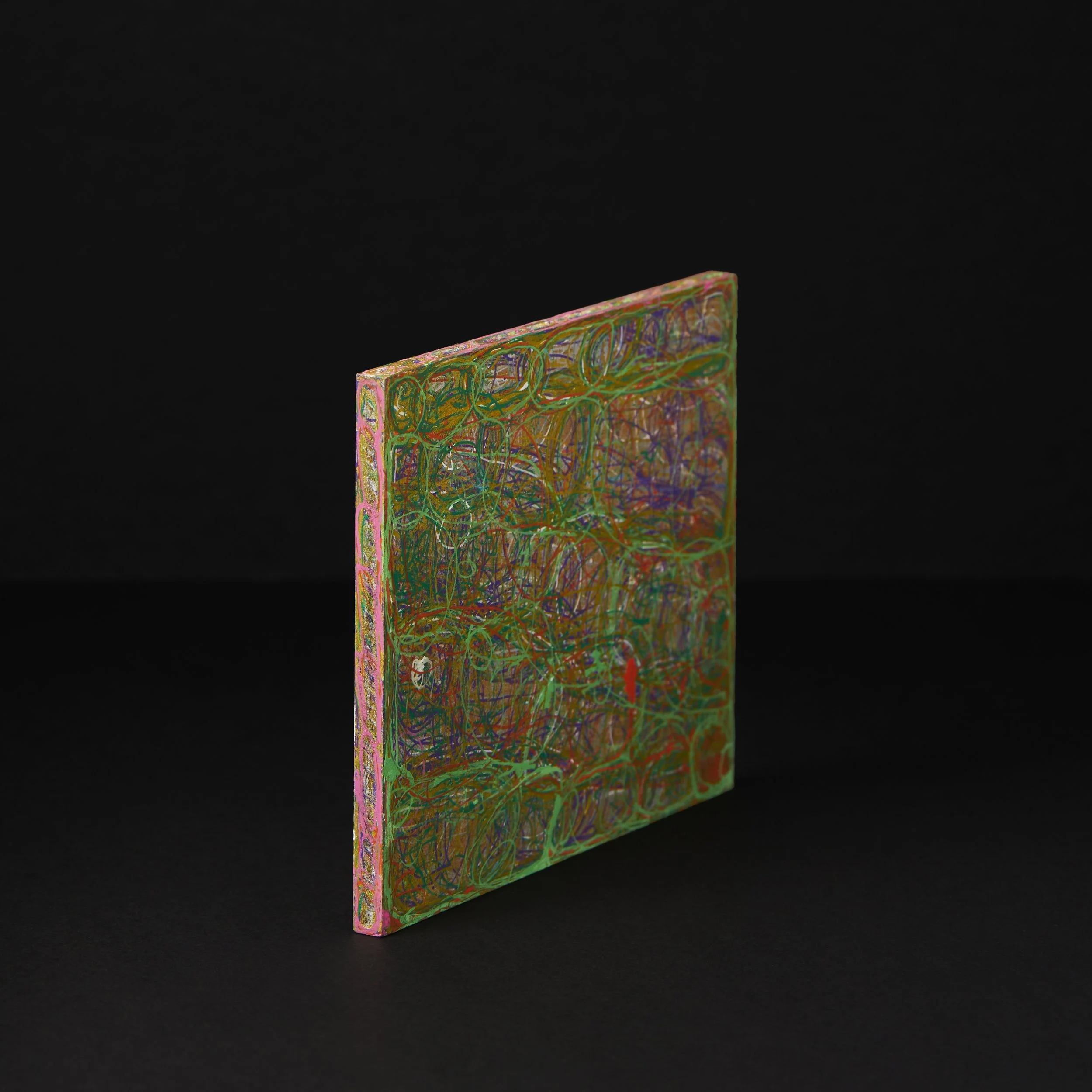  Untitled (3),  n.d. (double-sided) Marker pen and paint on wood 18x15x1cm, 7.1x5.9x0.4 inches Photo by Laura Hutchinson 