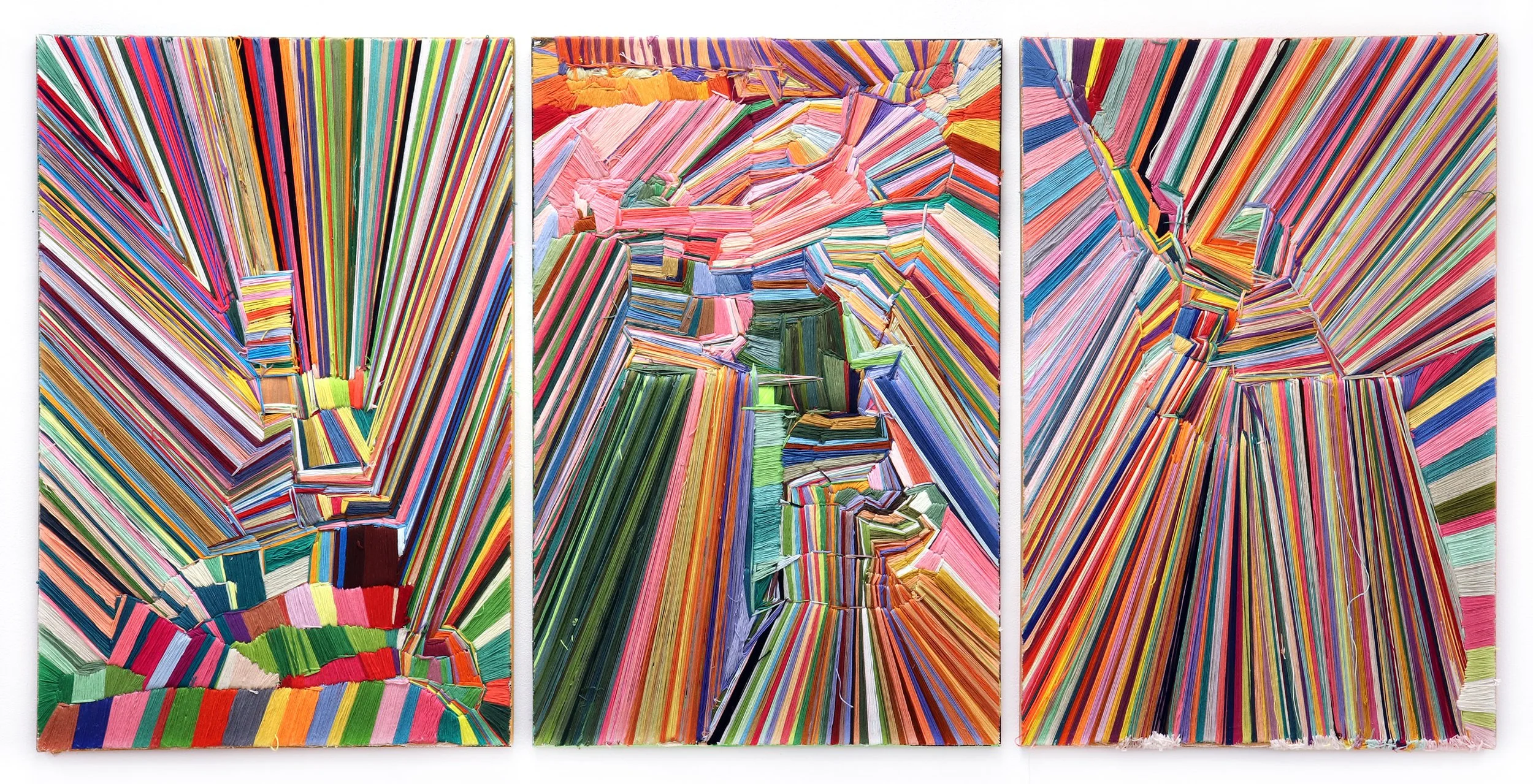 Charmette Young, Three Aunts, 2022, Embroidered canvas, Each 24x36 inches.jpg