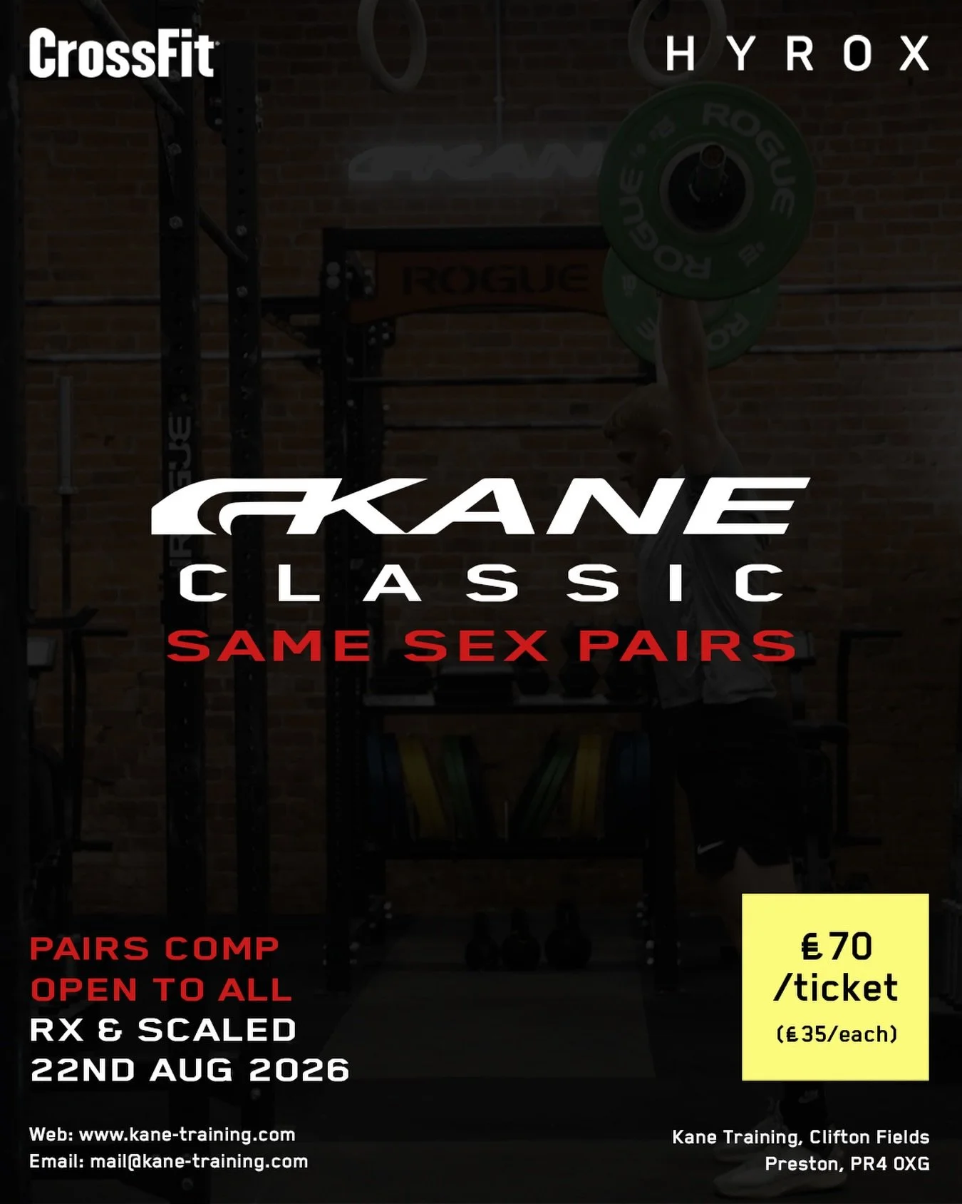 KANE CLASSIC SAME SEX PAIRS 26

The Kane Classic is back! Following the success of last year, we are back in 2026 with our same sex pairs comp!

This is our third year hosting our local fitness community alongside our own members and we want to use t