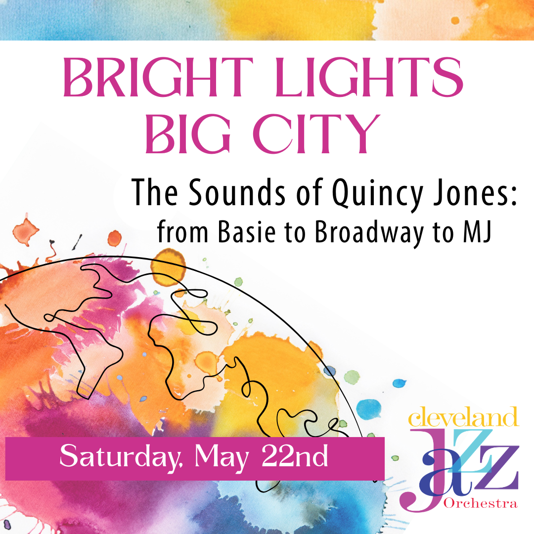 Watercolor image with line art earth, "Bright Lights Big City" concert