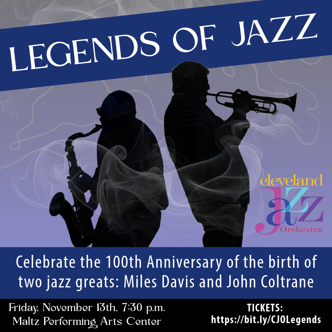 Silhouette of saxophonist and trumpeter on blue background
