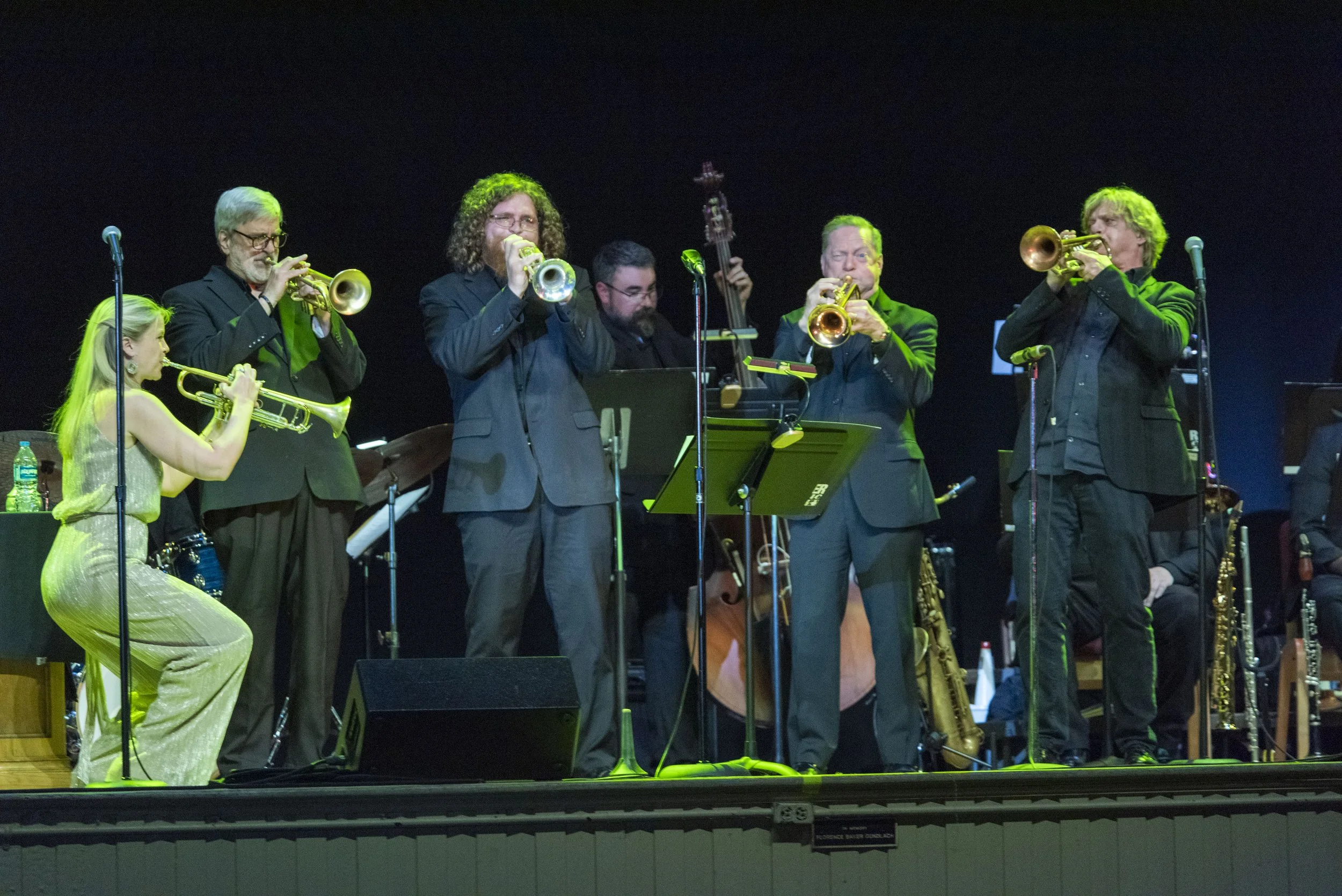 CJO horn section and Bria Skonberg at Lakeside Chautauqua 6.13.2025; photo credit: Doug Klein