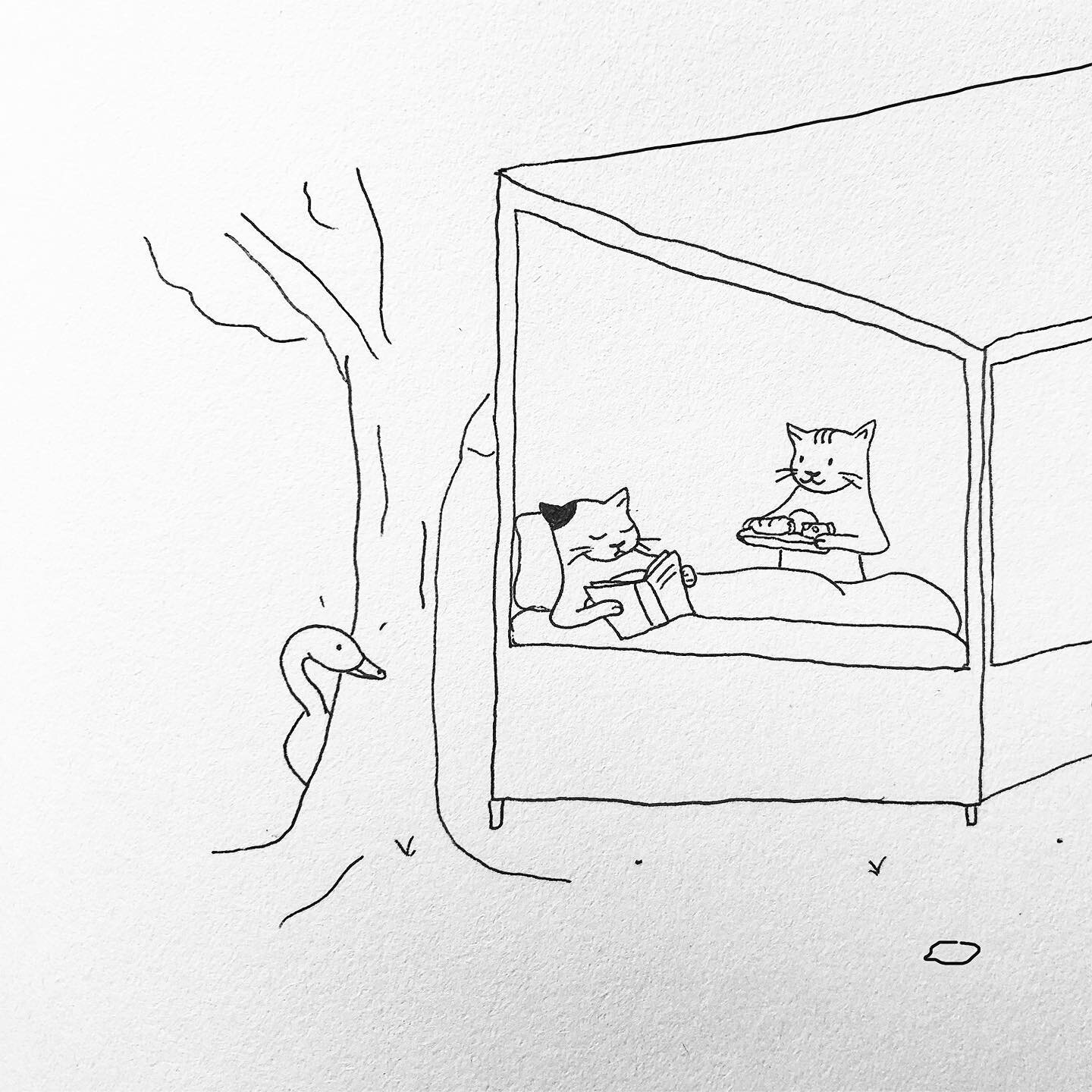 The goose is loose at @raus.life 

#thegooseisloose #tinyhouse #inkandpen #catoons #cartoons #comicart #catart #drawingsketch #catsagram #illustrationartists #sketchbook #catsofinstagram #comicstrip #inking #inkart #pencildraw #drawingcats #ネコ #katze