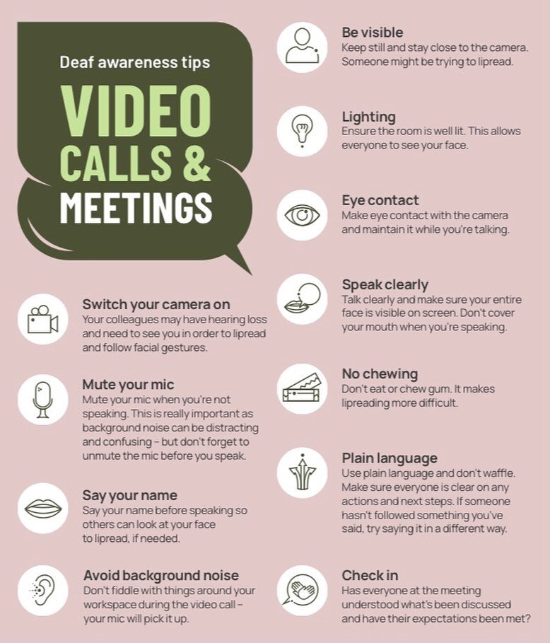 *TIPS for inclusive video calls* 

I also recommend you;

👍🏻 Blur your background which lessens distractions for people lipreading

👍🏻 Check the direction of your lighting. Make sure you aren&rsquo;t sitting in a shadow (with light behind you). M