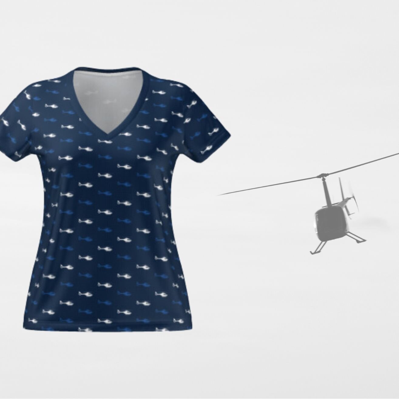 Looking for a shirt that shows off your love for helicopters? Our women's v-neck helicopter shirt is perfect for all you whirly girls out there! Made with 100% polyester micro interlock fabric and moisture-wicking treatment, it's comfortable and func