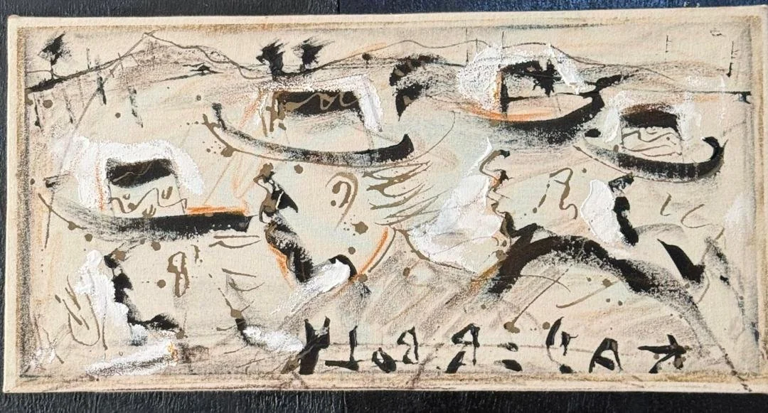 Workers in a rush  I  Original Painting | Monsoon Season Series (24'' x 12'')