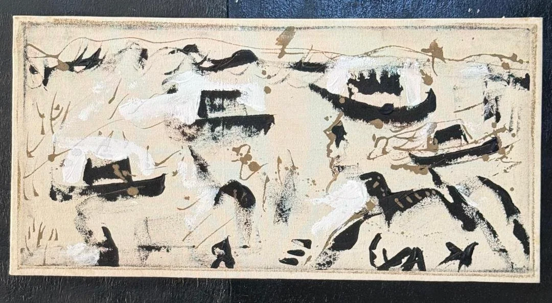Headed to a gun battle  I  Original Painting | Monsoon Season Series (24'' x 12'')