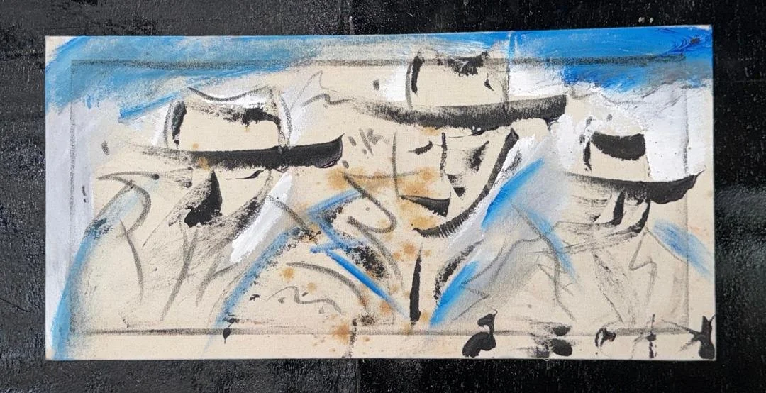 Family under Blues skies  I  Original Painting | Monsoon Season Series (24'' x 12'')
