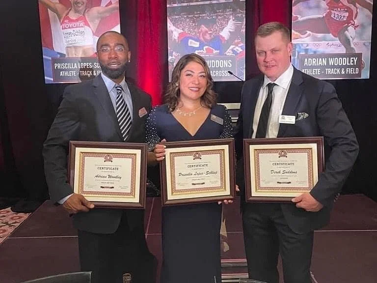 Last night we celebrated the inauguration of three outstanding athletes at the 25th anniversary of the Whitby Sports Hall of Fame.

Adrian Woodley (hurdles) Derek Suddons (Lacrosse) and Priscilla Lopes-Schliep (hurdles)

Congratulations to the commit
