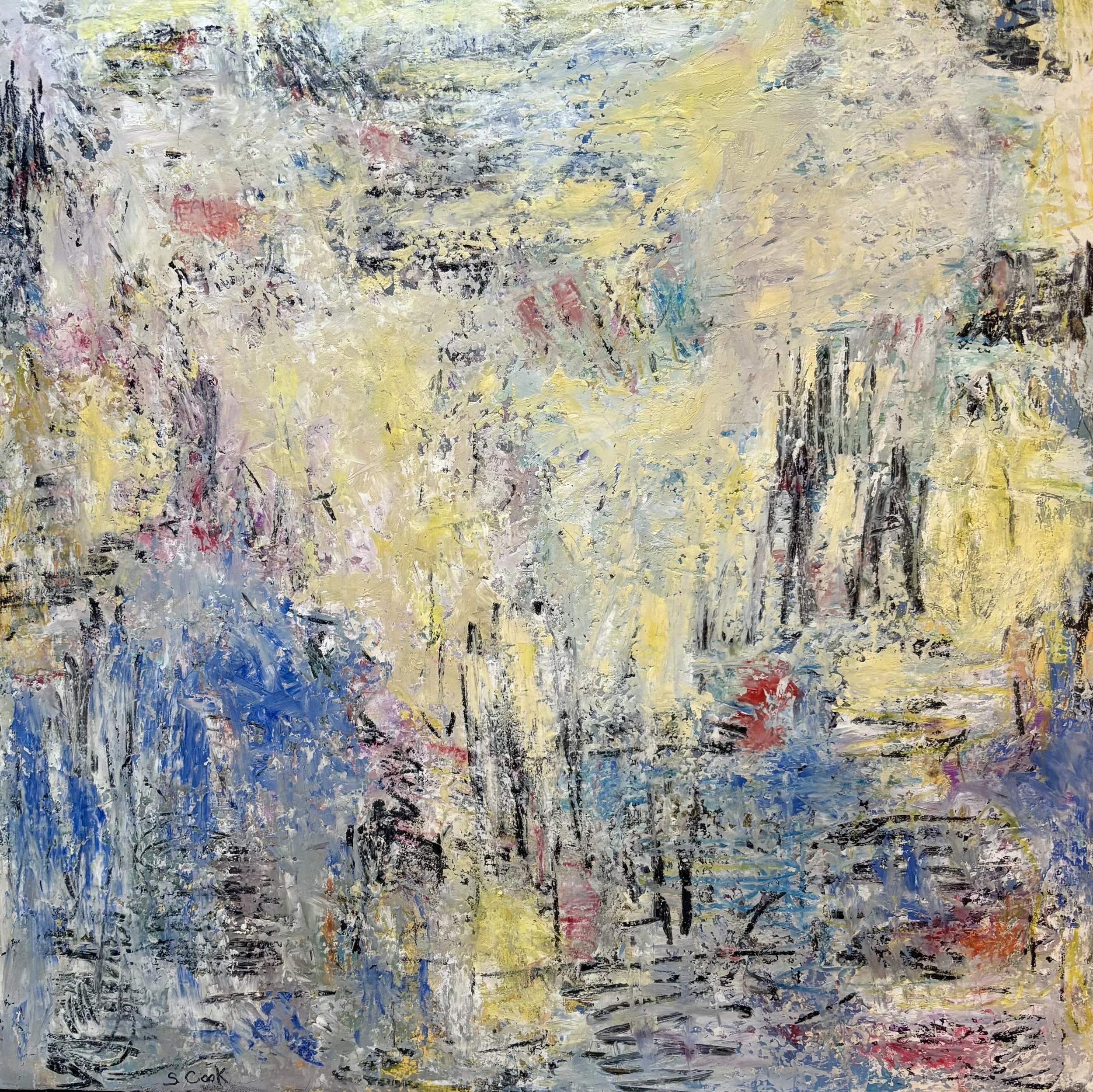 An Expresso Please | 36” x 36” | Oil & Cold Wax on birch panel | Available to view/purchase at River Gallery