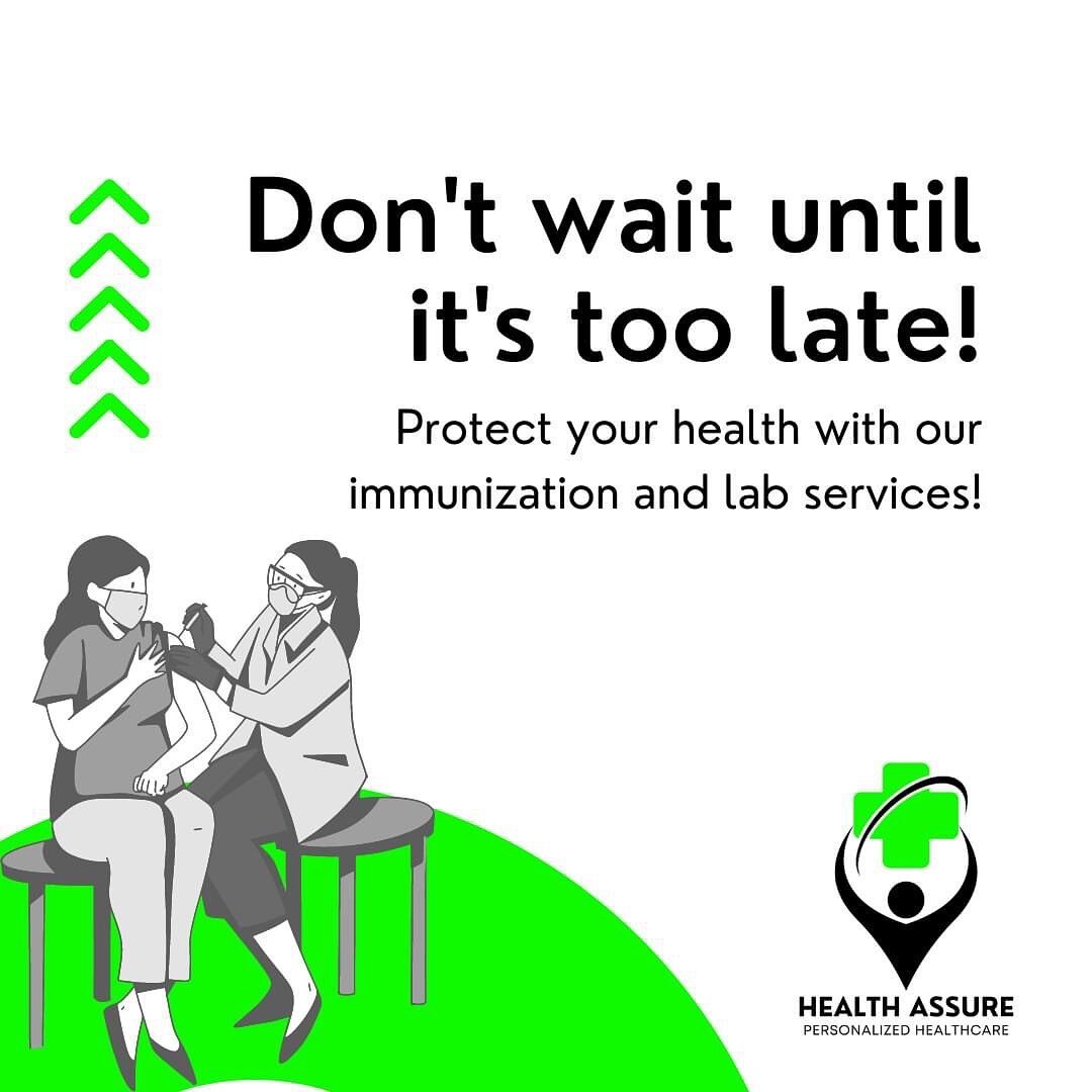 🚨 Don't wait until it's too late! Protect your health with our immunization and lab services! 🚨

At Health Assure Medical, we believe that prevention is better than disease. That's why we're offering comprehensive immunization and lab services to k