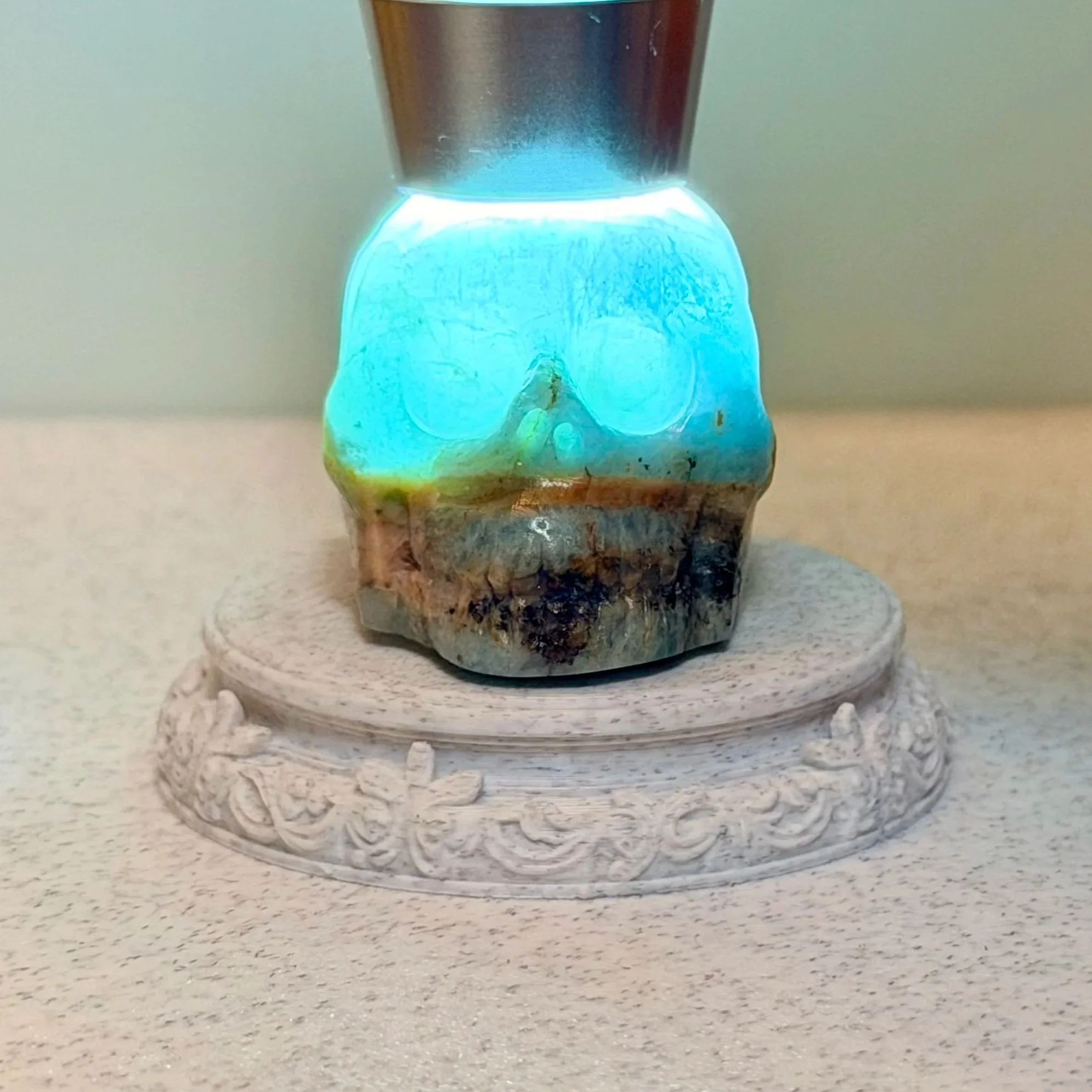 Aquamarine Skull Talisman - Carved In-House