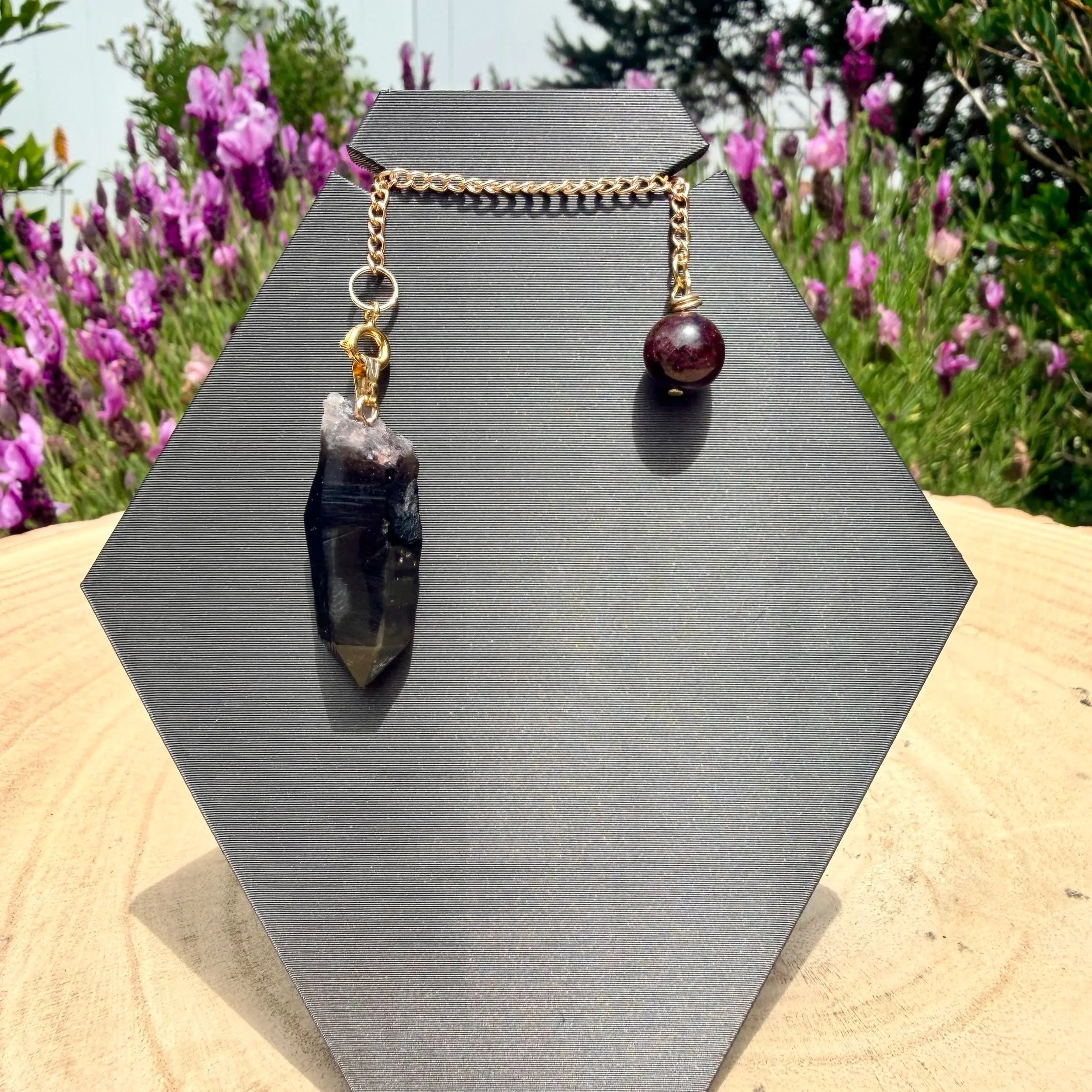 Handmade Pendulum & Pendant - Smoky Quartz with Garnet