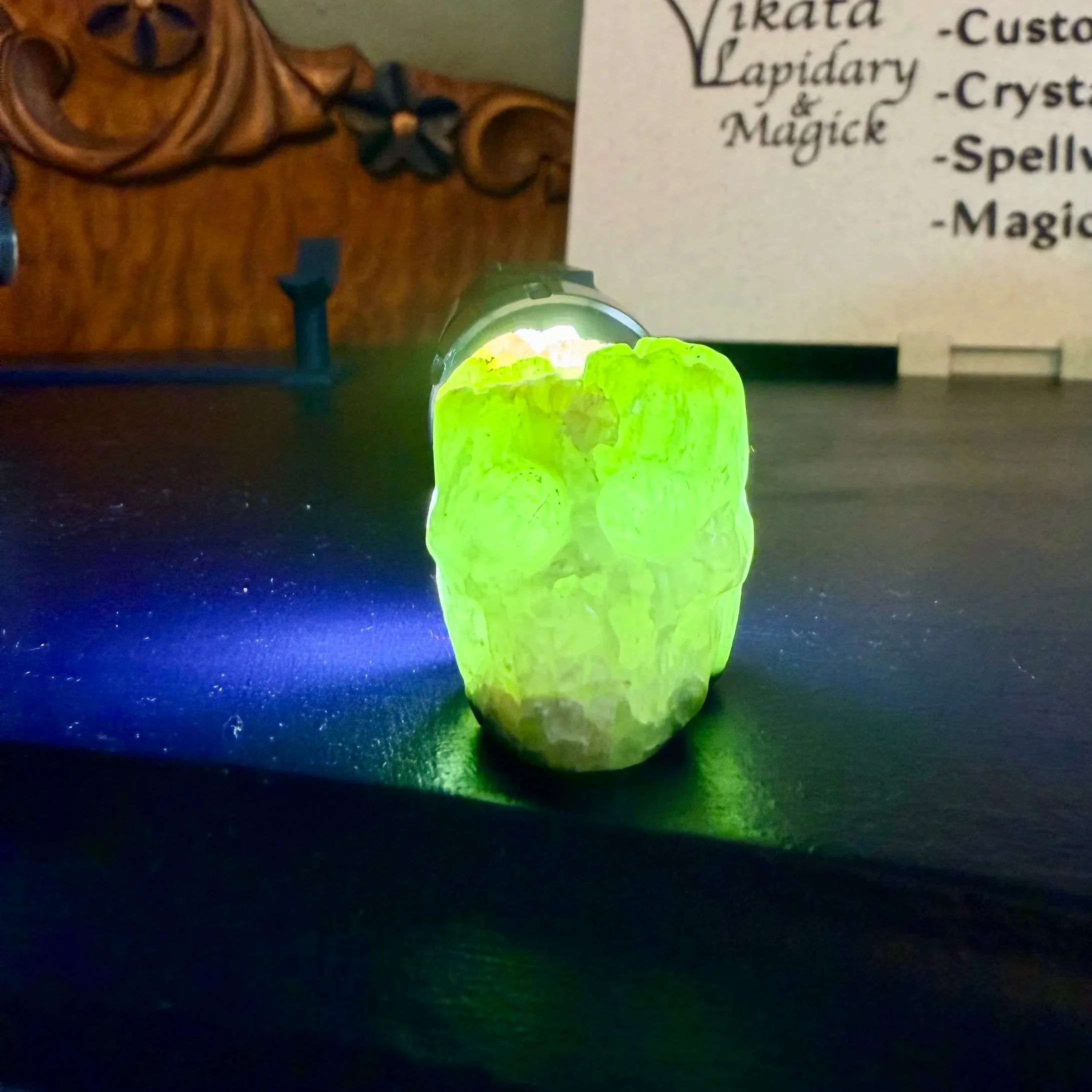 Prehnite Skull Talisman - Carved In-House