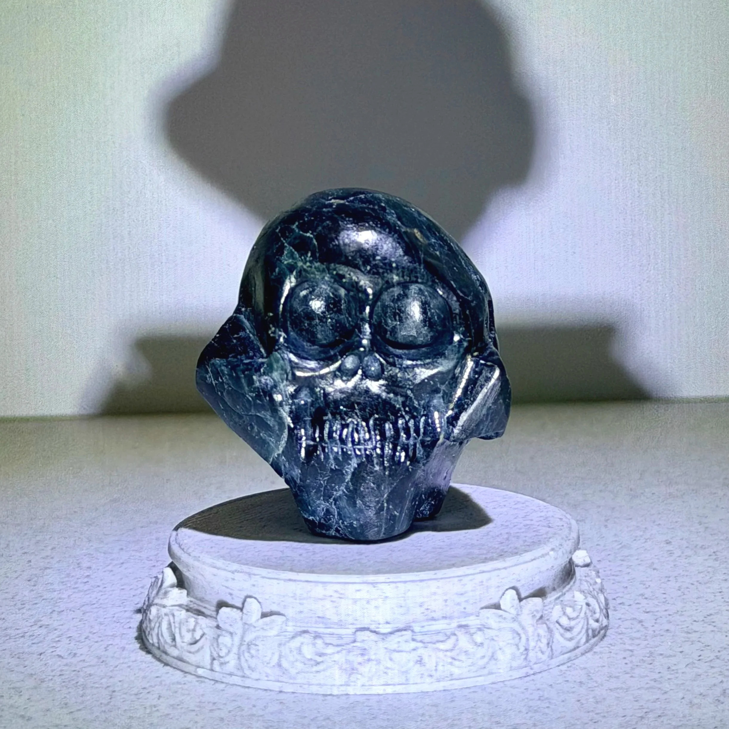 Blue Spinel Skull Talisman - Carved In-House
