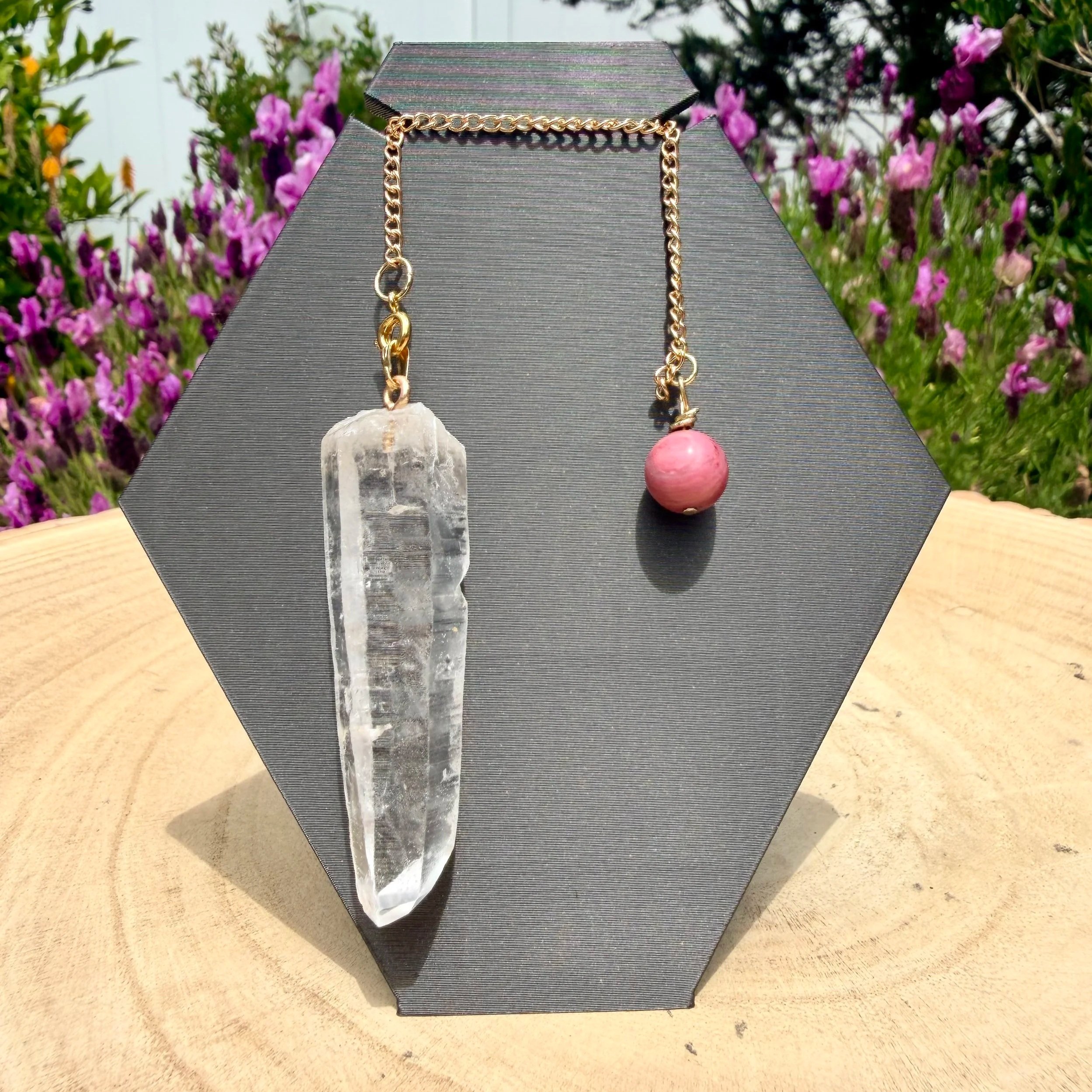 Handmade Pendulum & Pendant - Lemurian Quartz with Rhodonite