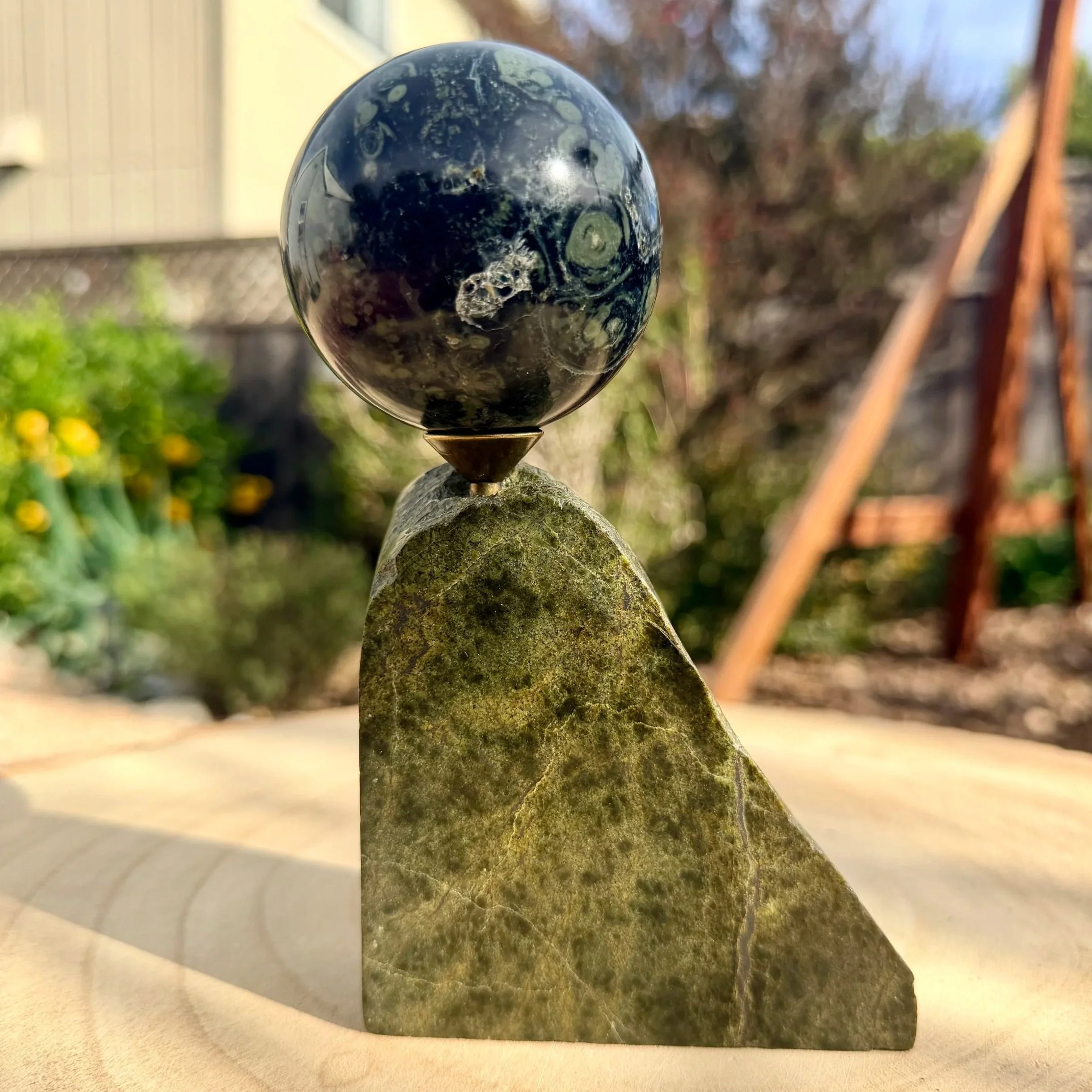 Serpentine Sphere Stand - Handmade