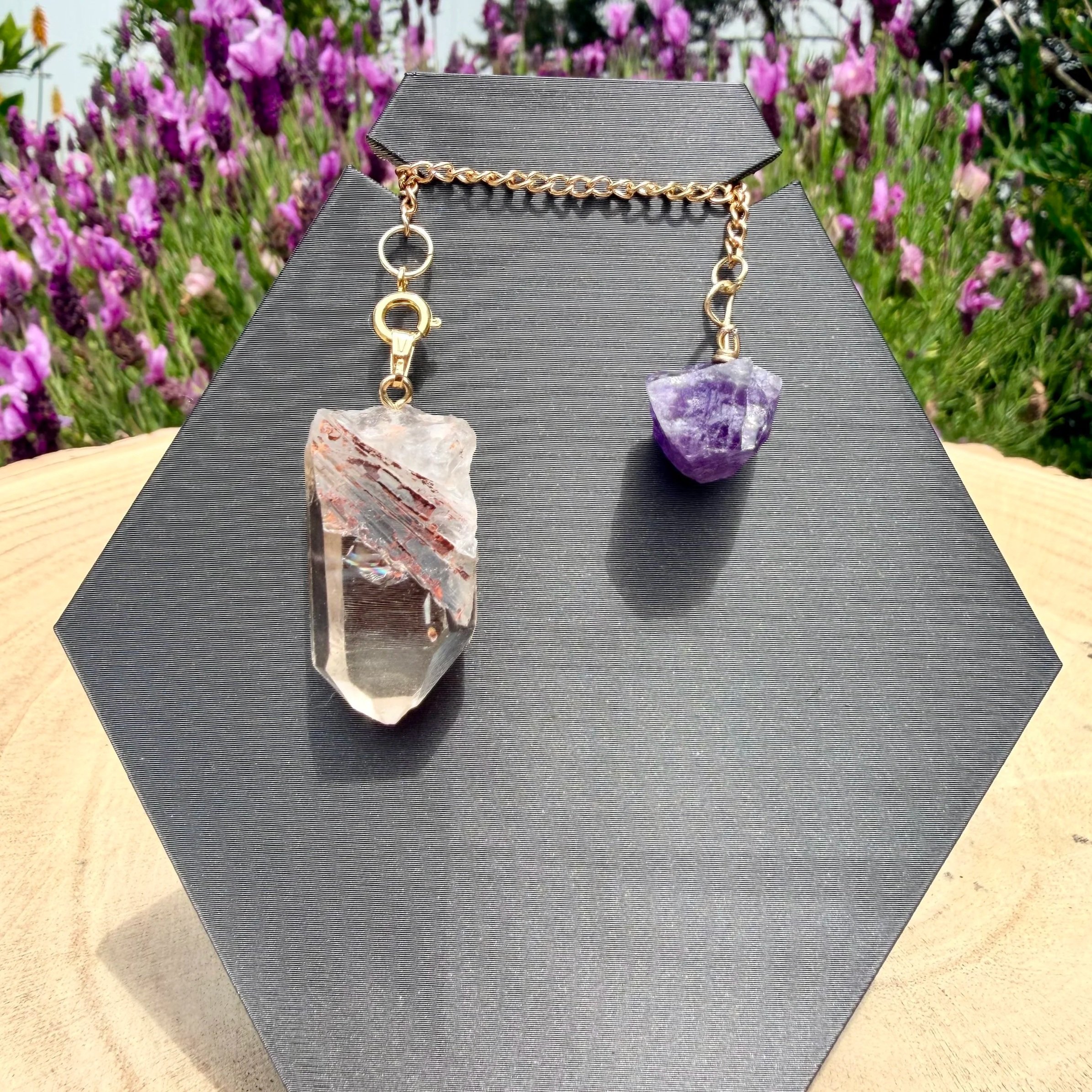 Handmade Pendulum & Pendant - Clear Quartz with Red Epidote and Amethyst