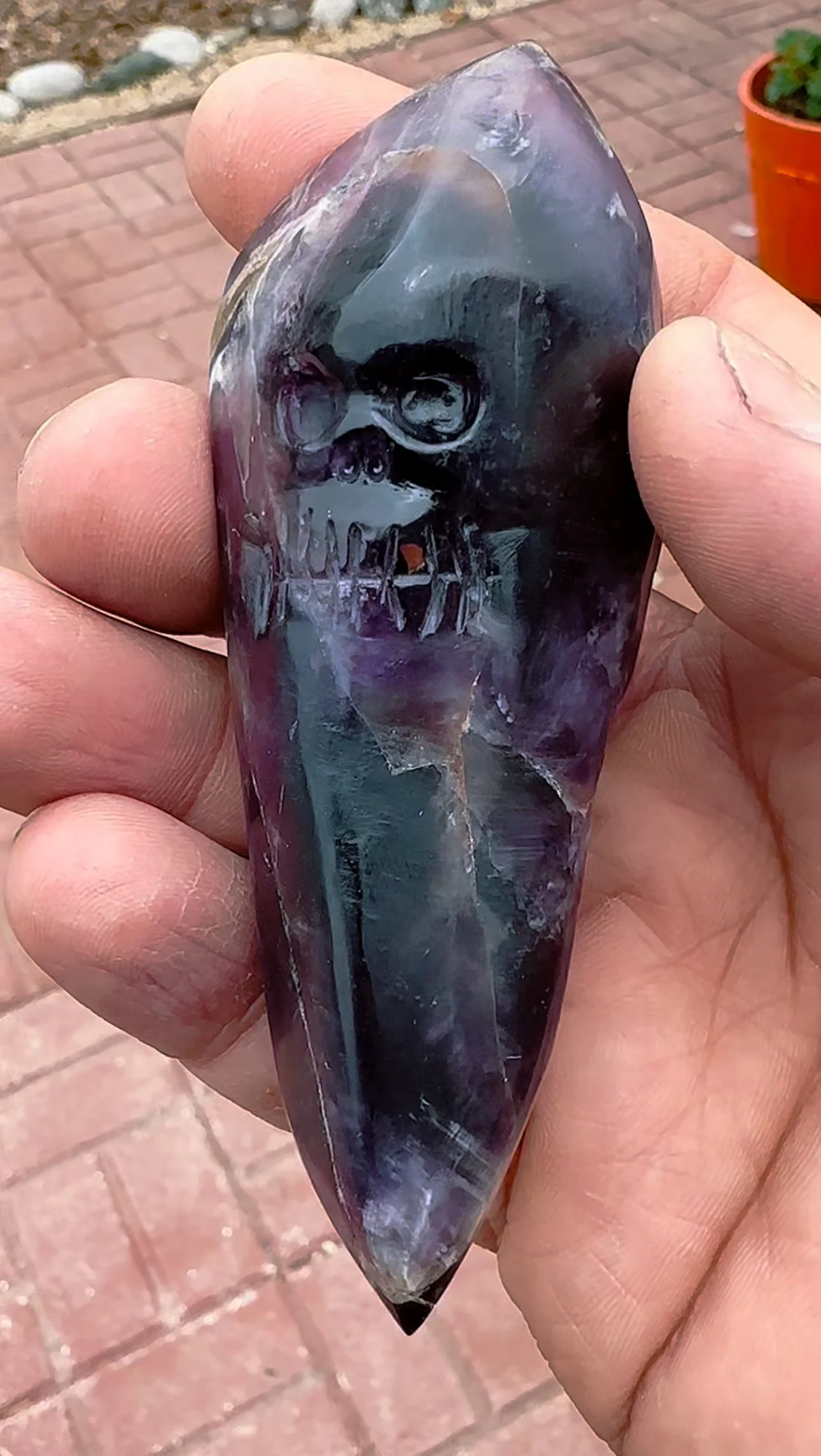 Material: Amethyst
Series: Ancestor Points
The double point of this piece allows the current of your ancestors to flow freely. Use it for ancestral connection. Small inclusions of hematite (check out the tooth) abound, adding a grounding aspect t