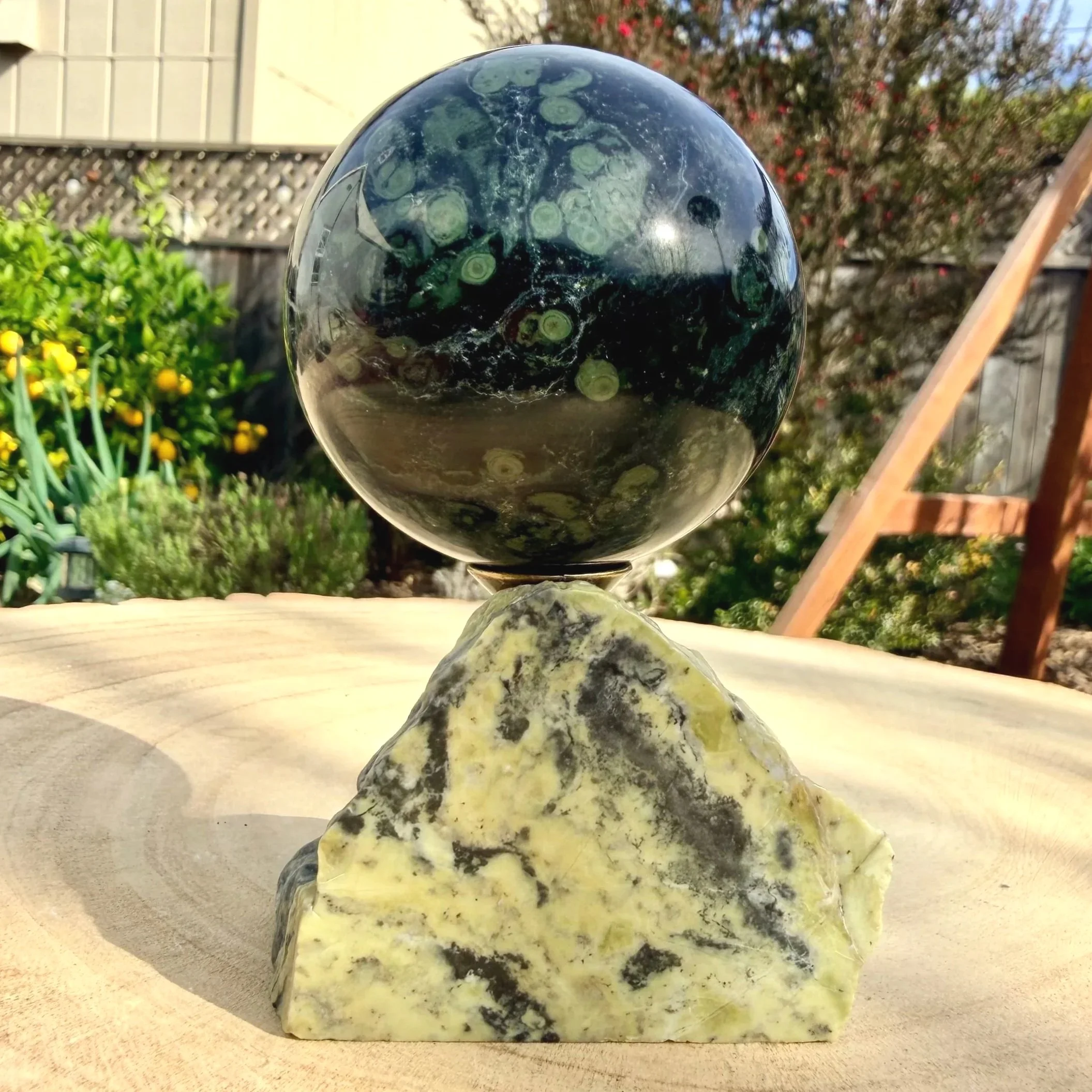 Serpentine Sphere Stand - Handmade